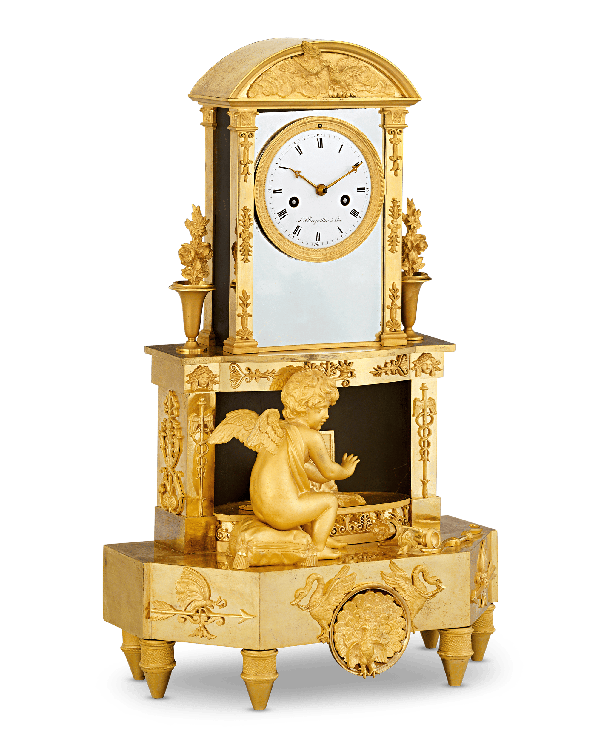 Cupid's Fire French Empire Mantel Clock by Bergmiller