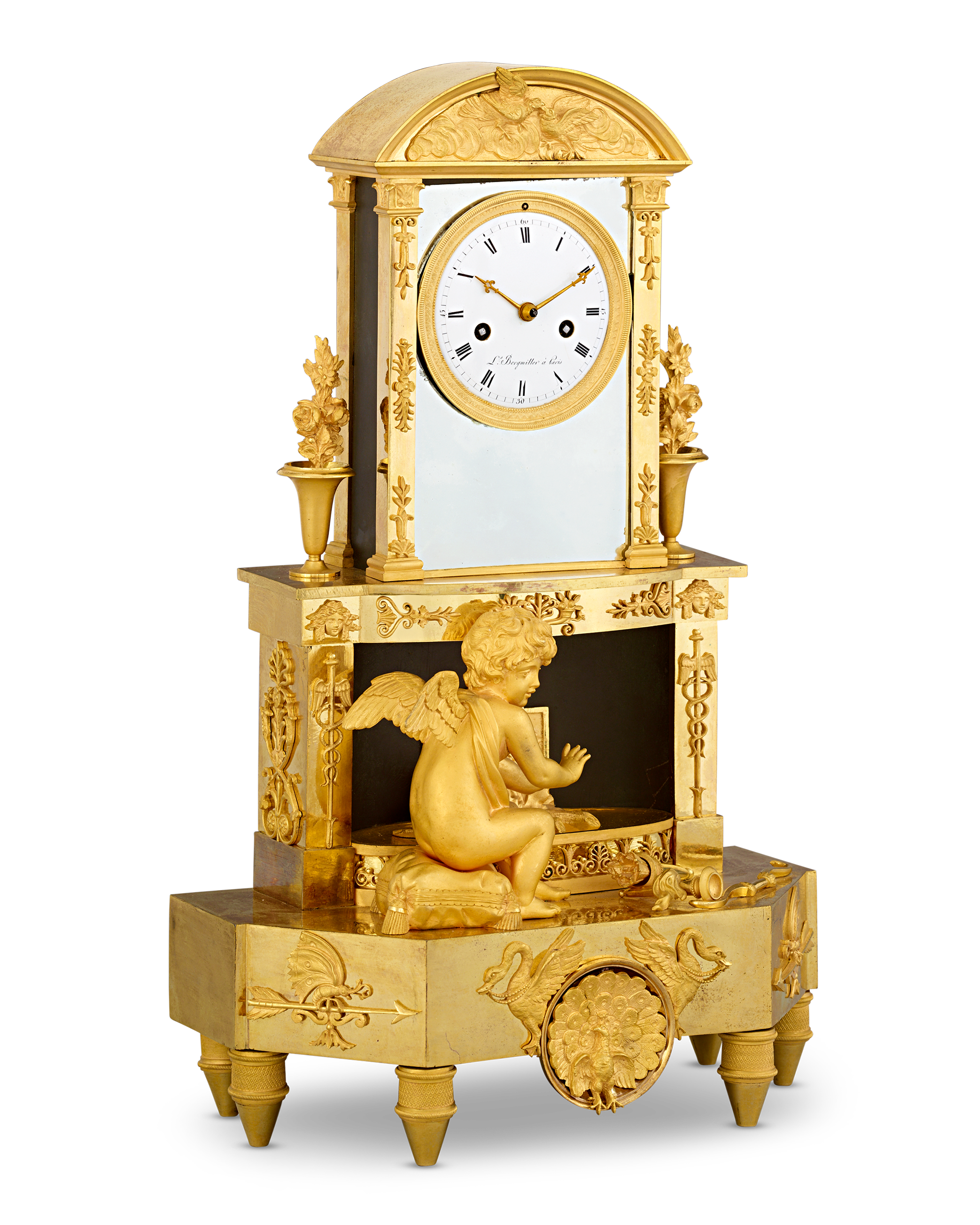 Cupid's Fire French Empire Mantel Clock by Bergmiller