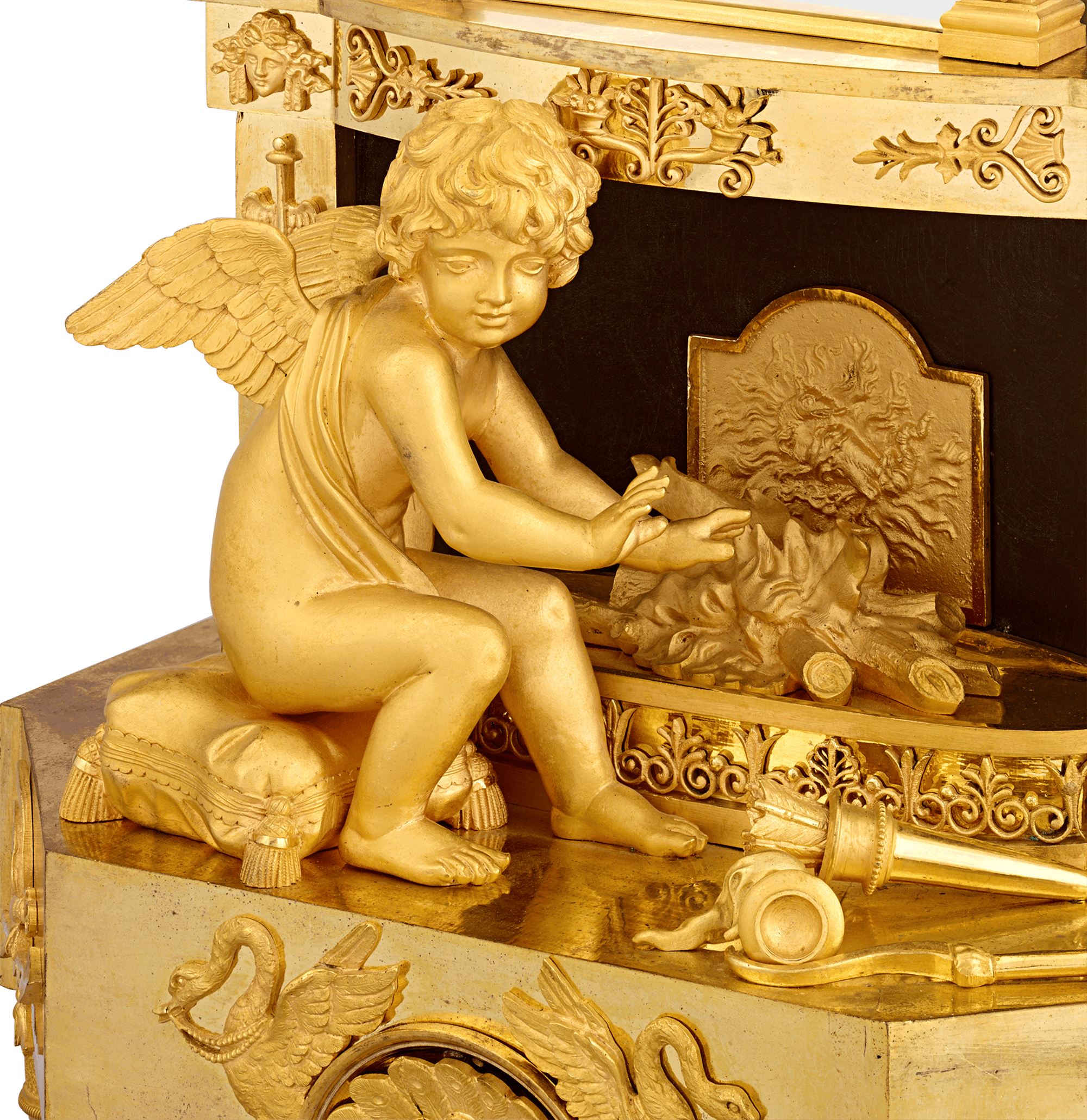 Cupid's Fire French Empire Mantel Clock by Bergmiller