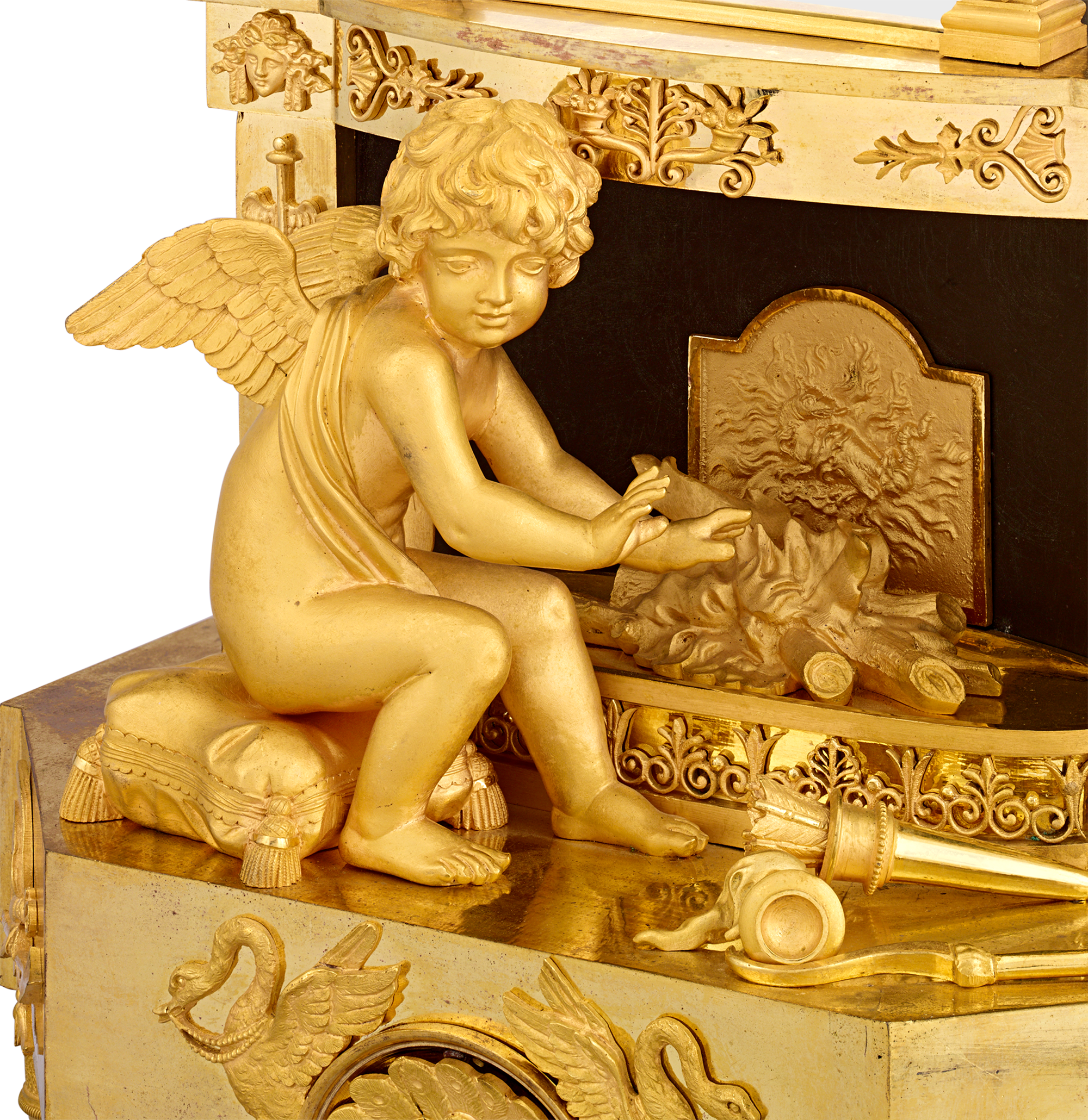 Cupid's Fire French Empire Mantel Clock by Bergmiller