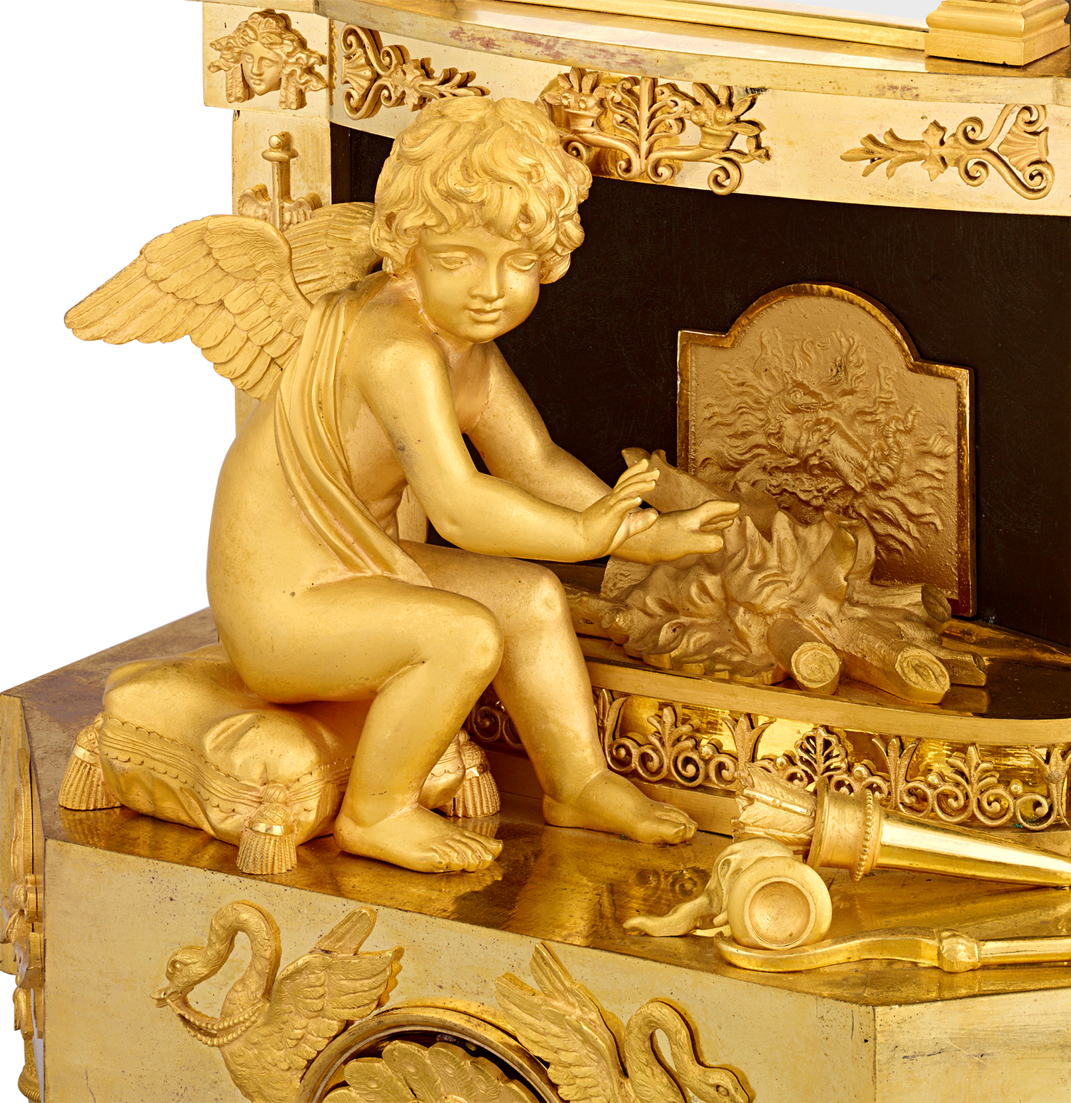 Cupid's Fire French Empire Mantel Clock by Bergmiller