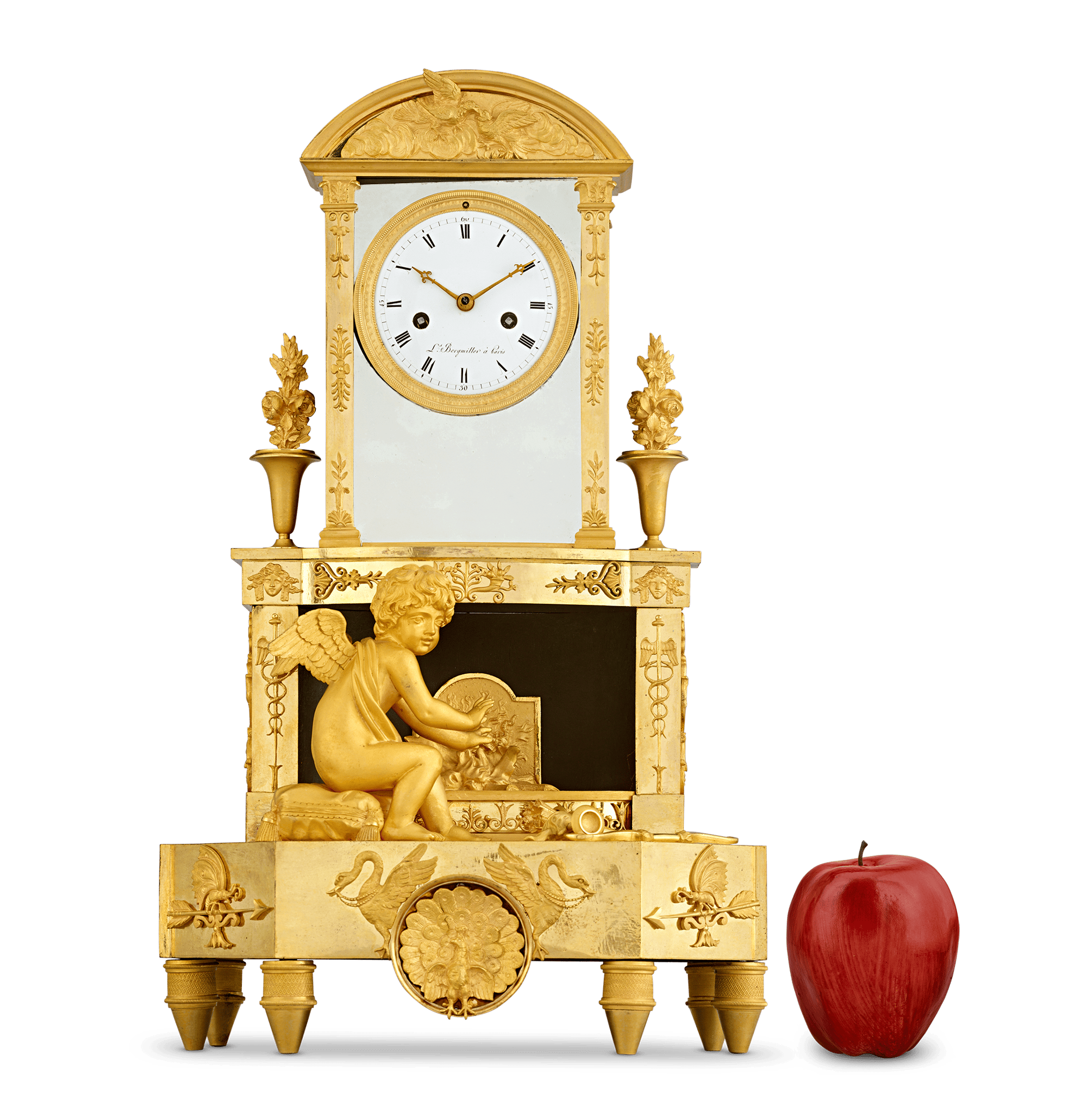 Cupid's Fire French Empire Mantel Clock by Bergmiller