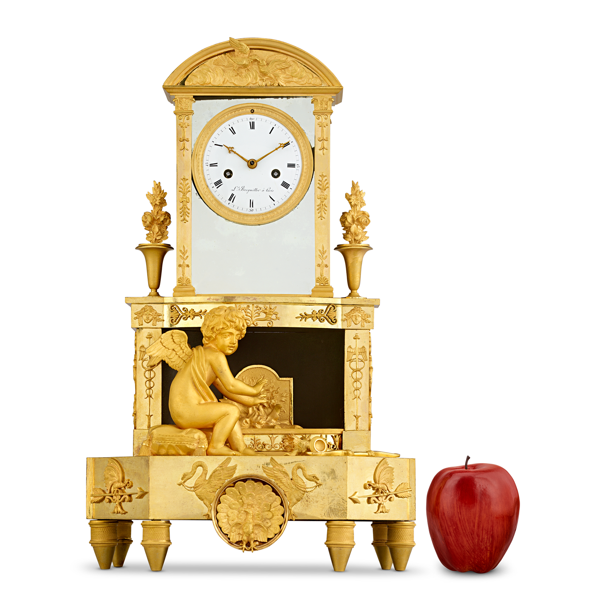 Cupid's Fire French Empire Mantel Clock by Bergmiller