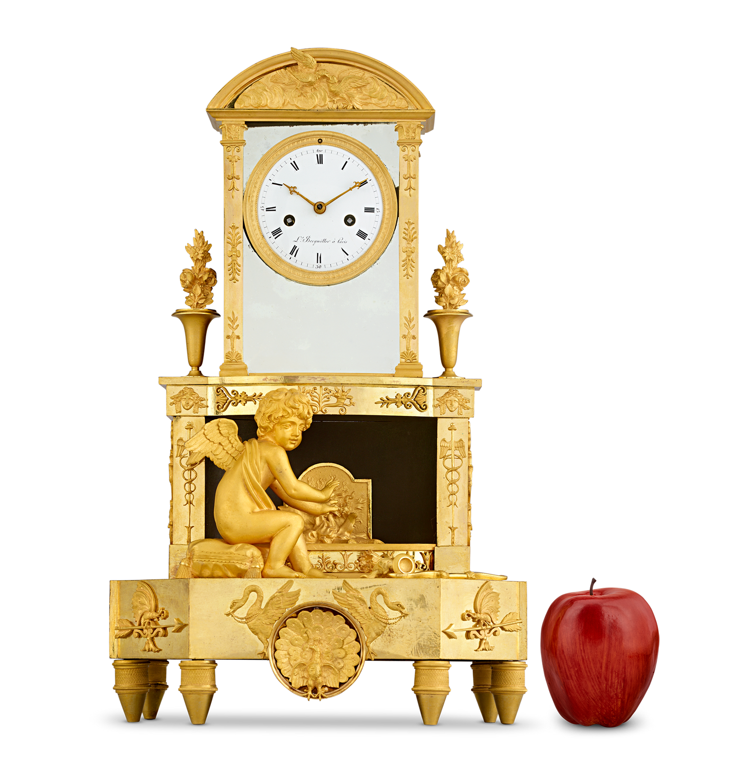Cupid's Fire French Empire Mantel Clock by Bergmiller