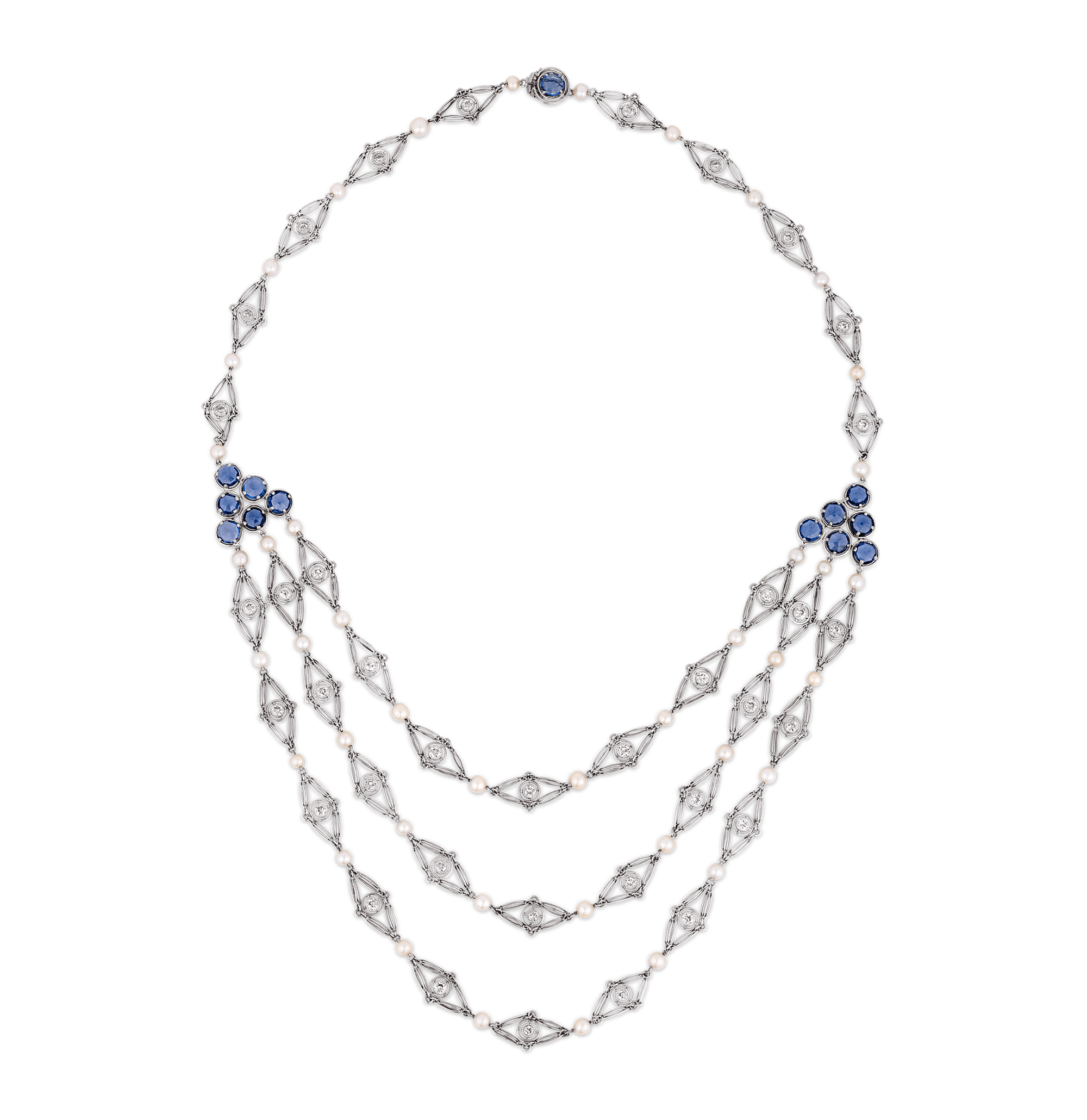 Louis Comfort Tiffany Yogo Sapphire and Diamond Necklace