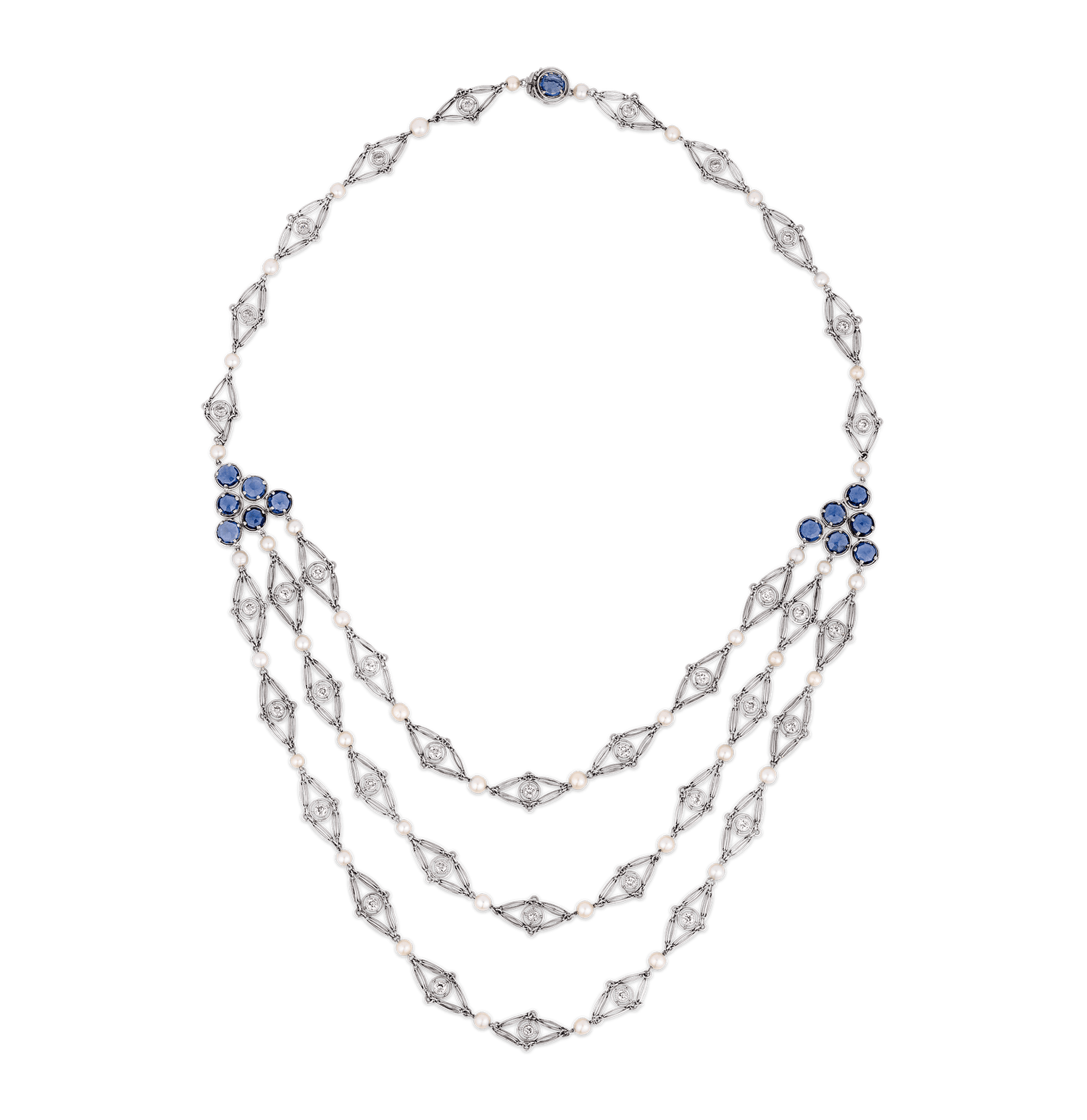 Louis Comfort Tiffany Yogo Sapphire and Diamond Necklace