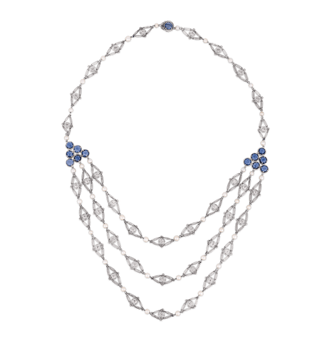 Louis Comfort Tiffany Yogo Sapphire and Diamond Necklace