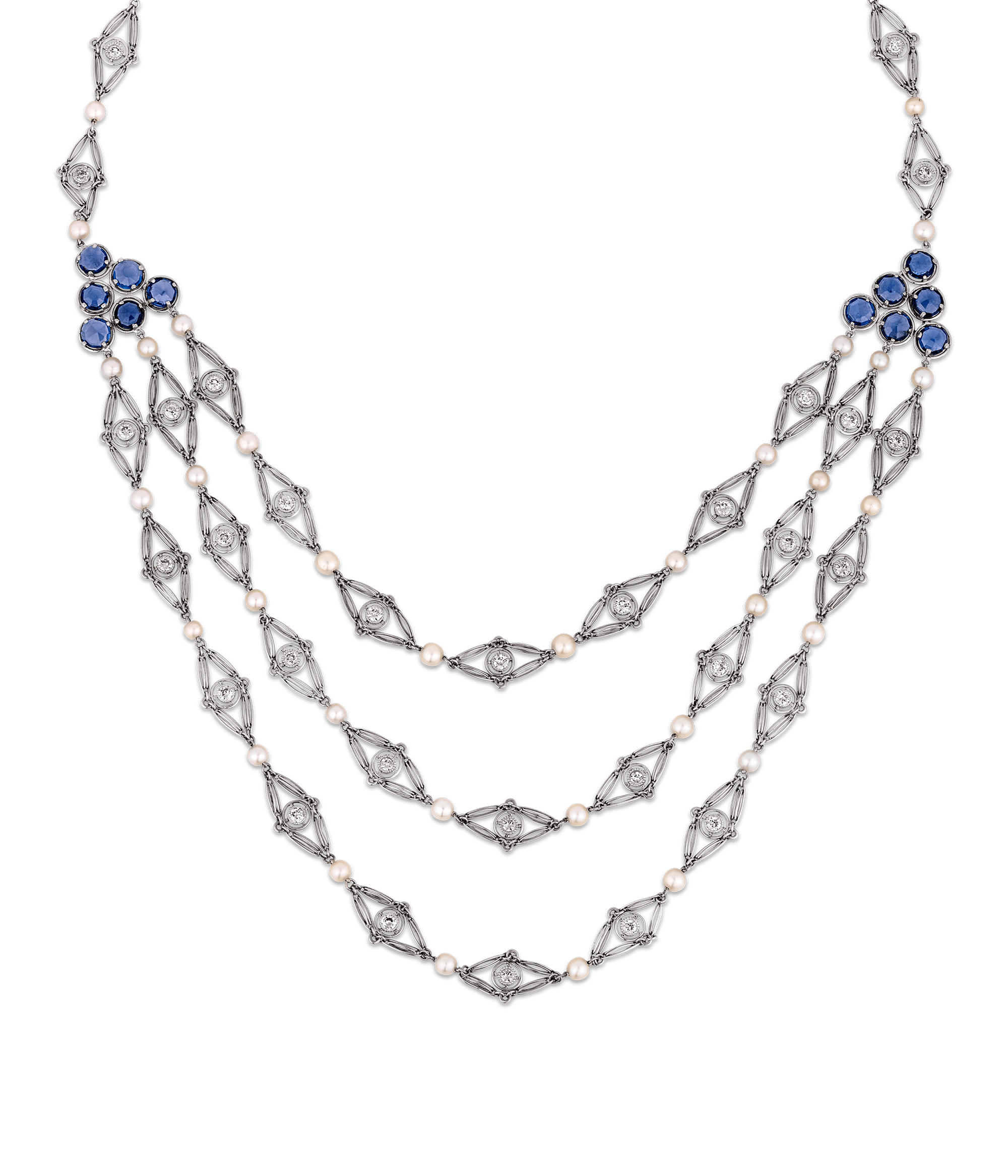 Louis Comfort Tiffany Yogo Sapphire and Diamond Necklace