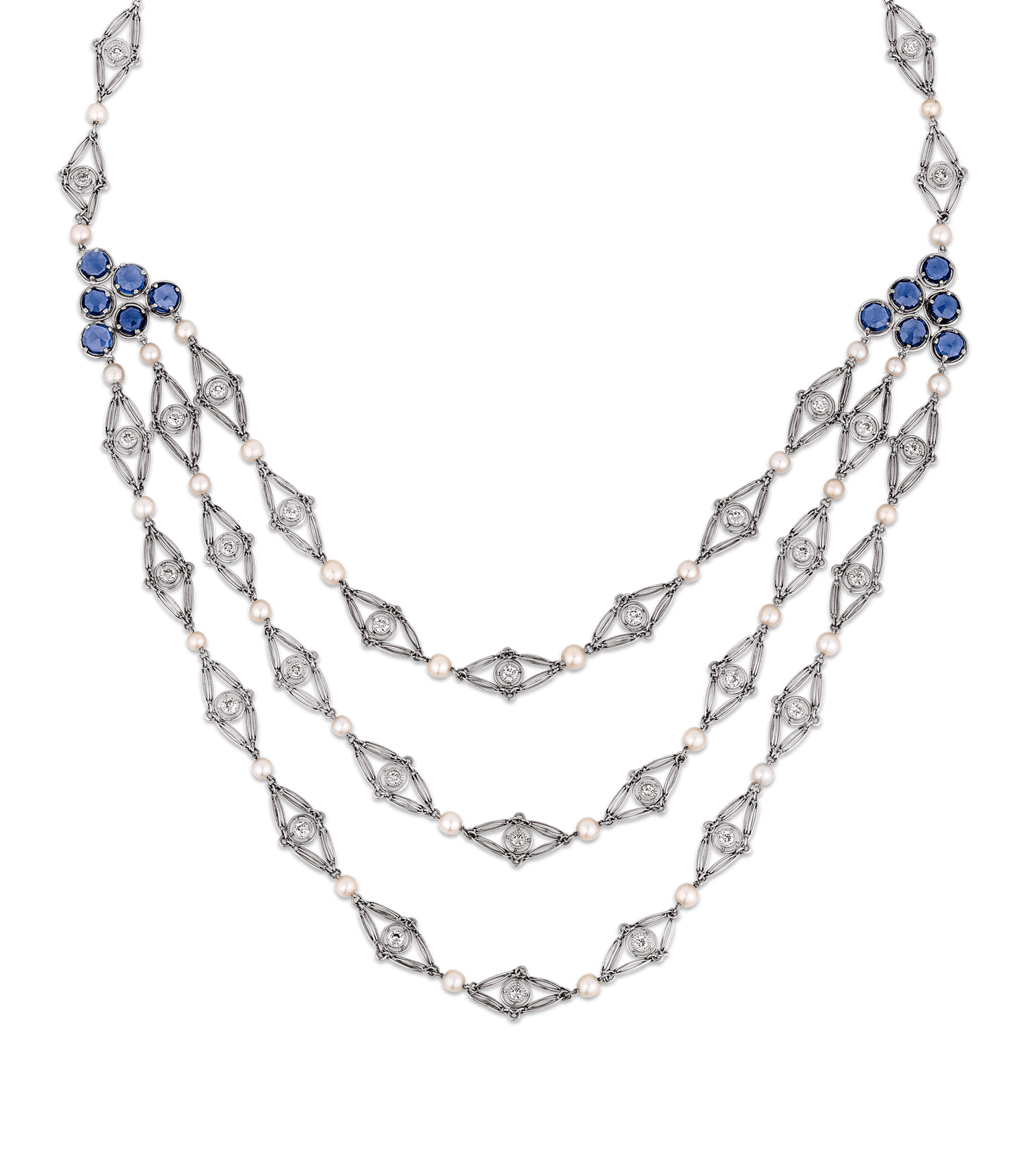Louis Comfort Tiffany Yogo Sapphire and Diamond Necklace