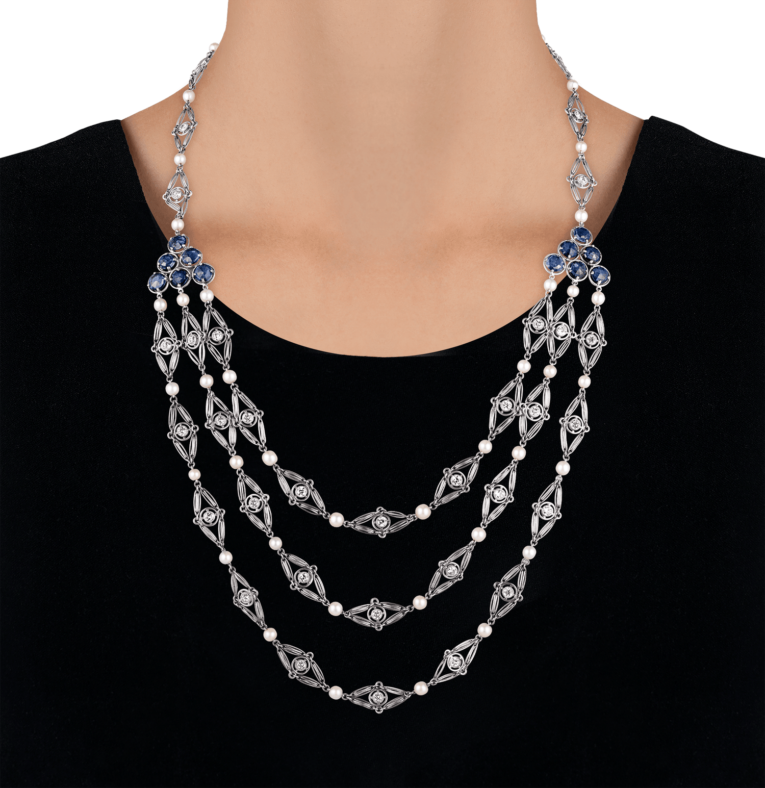 Louis Comfort Tiffany Yogo Sapphire and Diamond Necklace