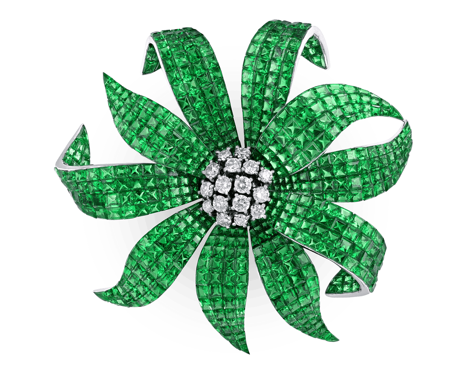 Tsavorite Garnet Invisible-Set Flower Brooch, 51.28 Carats