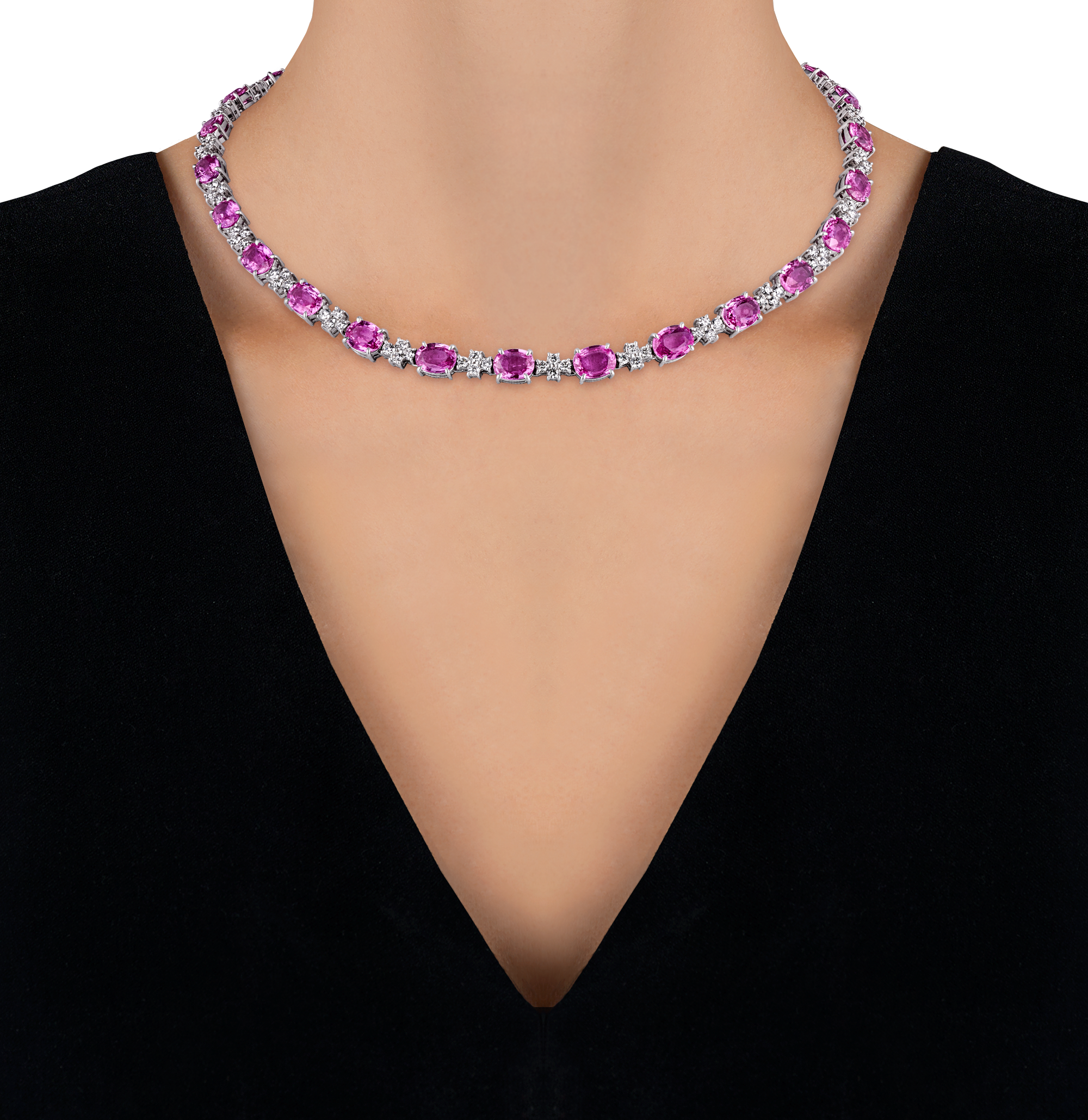 Unheated Pink Sapphire Necklace, 35.60 Carats