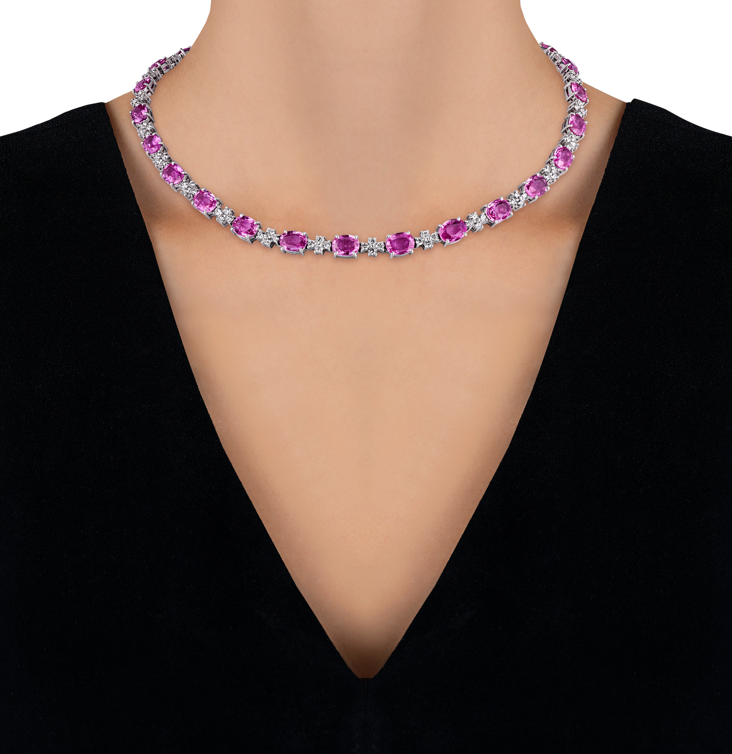 Unheated Pink Sapphire Necklace, 35.60 Carats