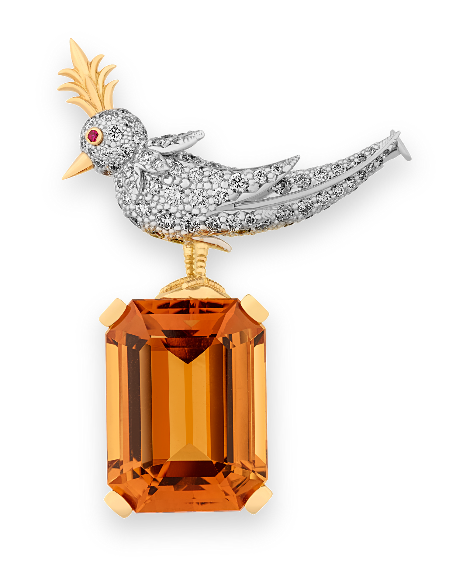 Tiffany & Co. Citrine Bird on a Rock Brooch, 31.22 Carats