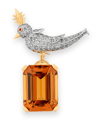 Tiffany & Co. Citrine Bird on a Rock Brooch, 31.22 Carats