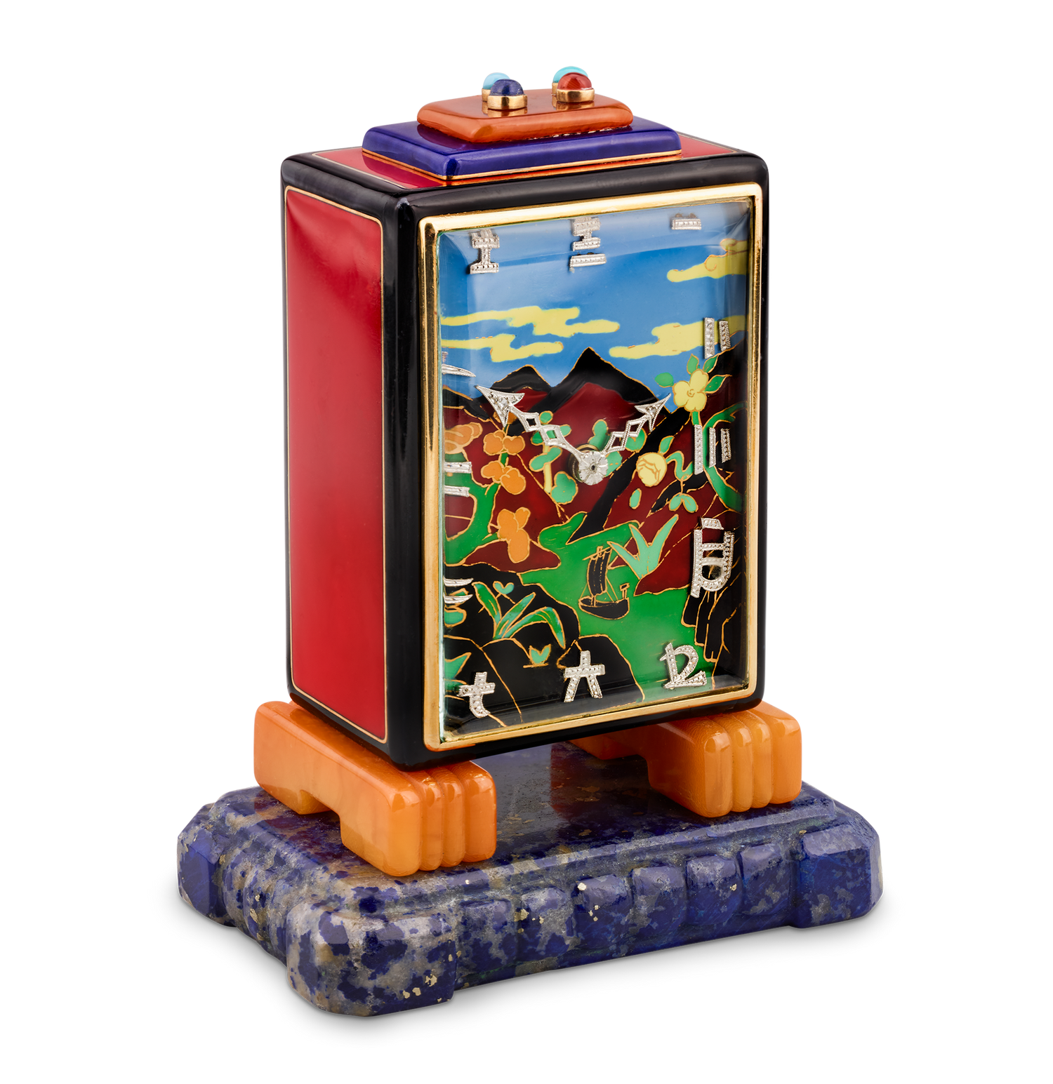 Marcus & Co. Art Deco Cloisonné Enamel Desk Clock