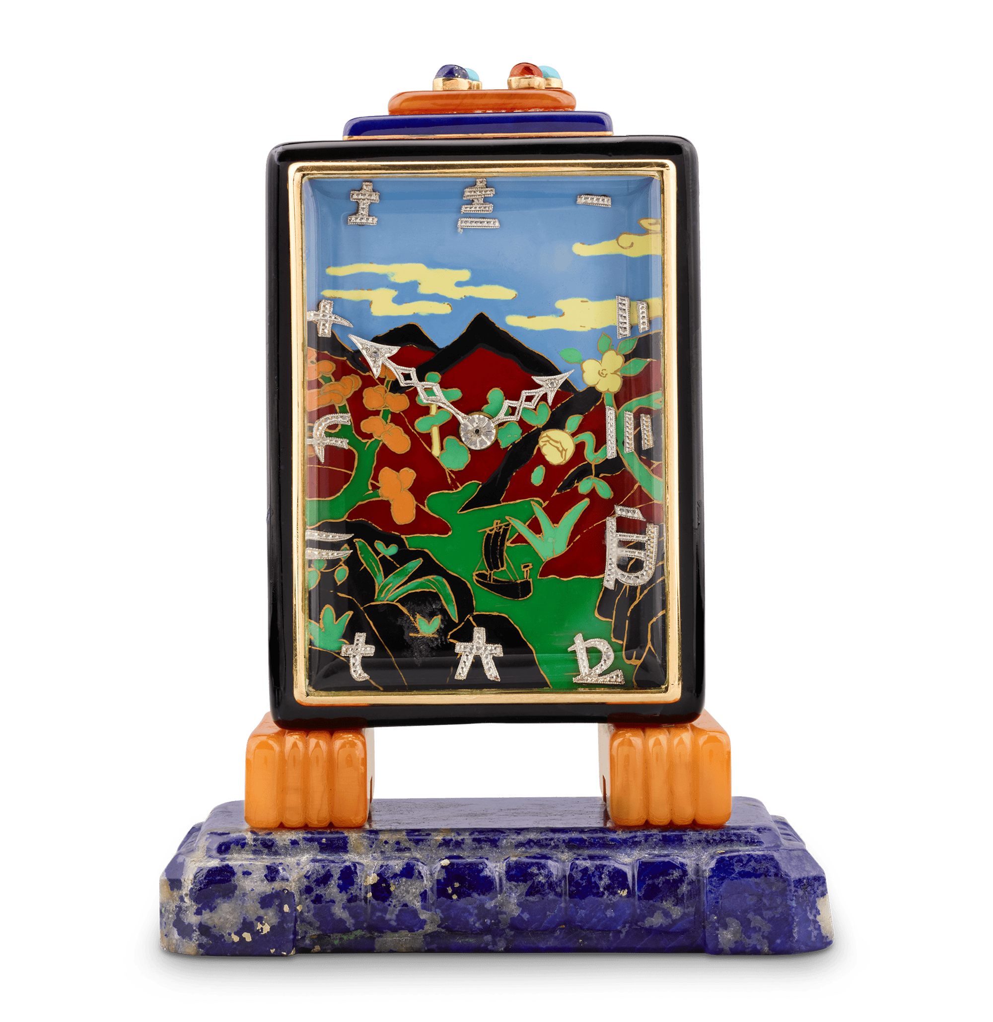 Marcus & Co. Art Deco Cloisonné Enamel Desk Clock