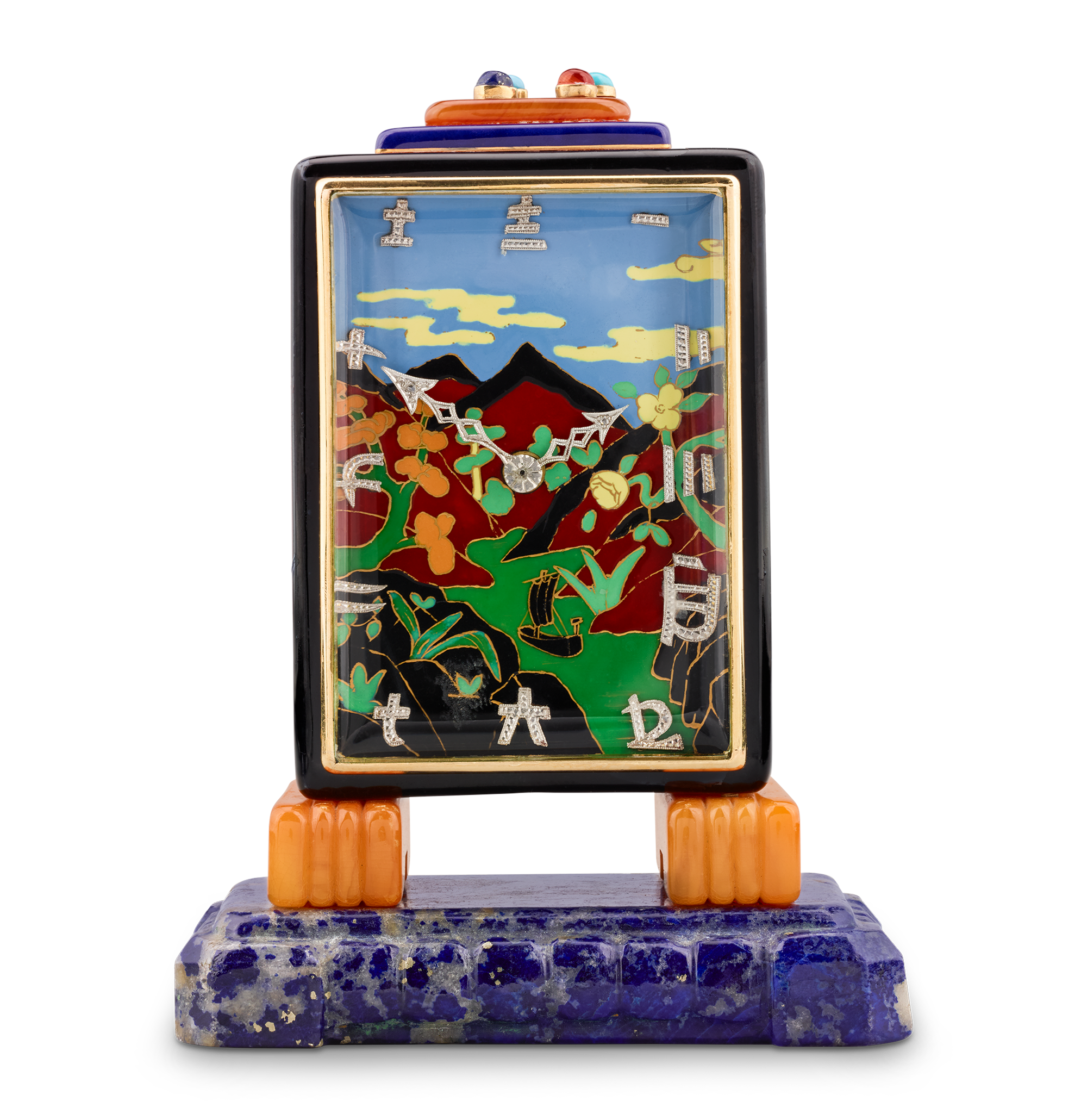 Marcus & Co. Art Deco Cloisonné Enamel Desk Clock