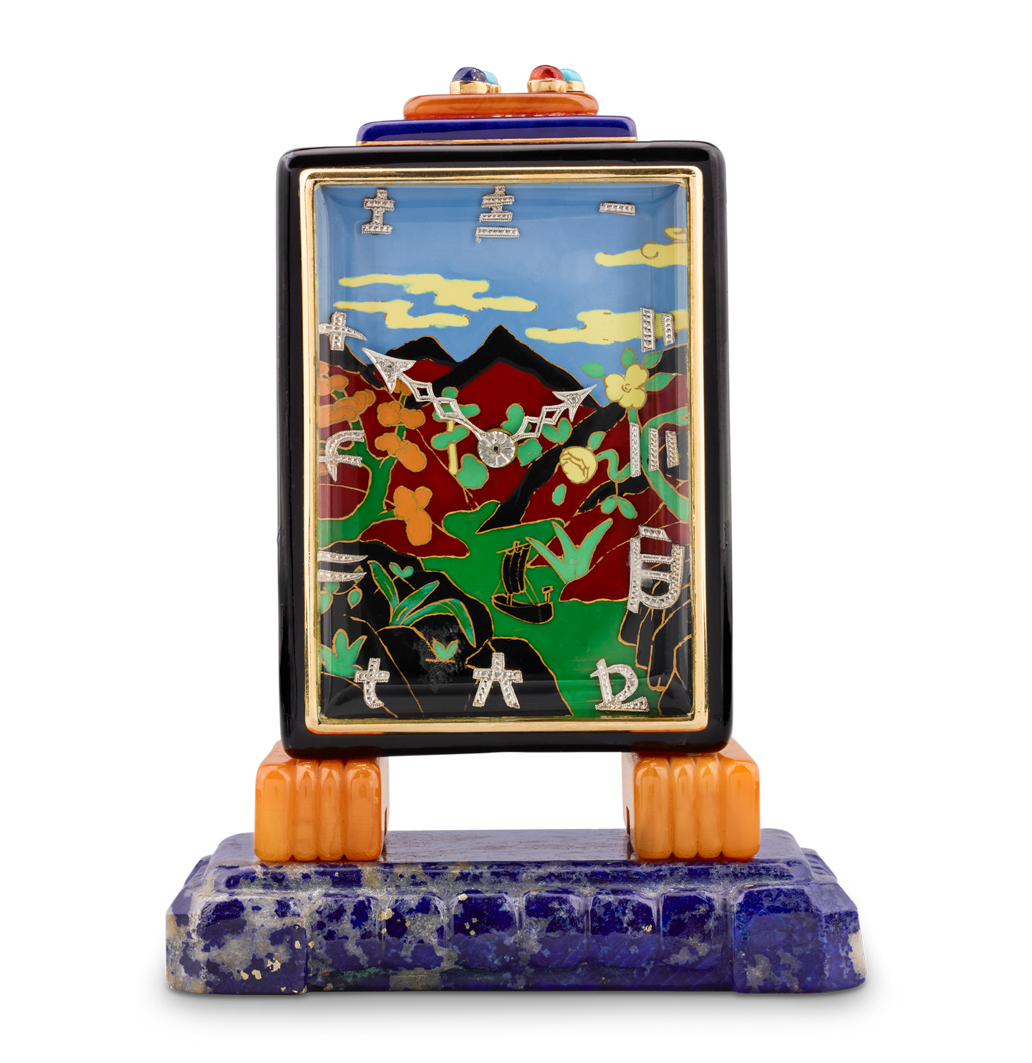 Marcus & Co. Art Deco Cloisonné Enamel Desk Clock