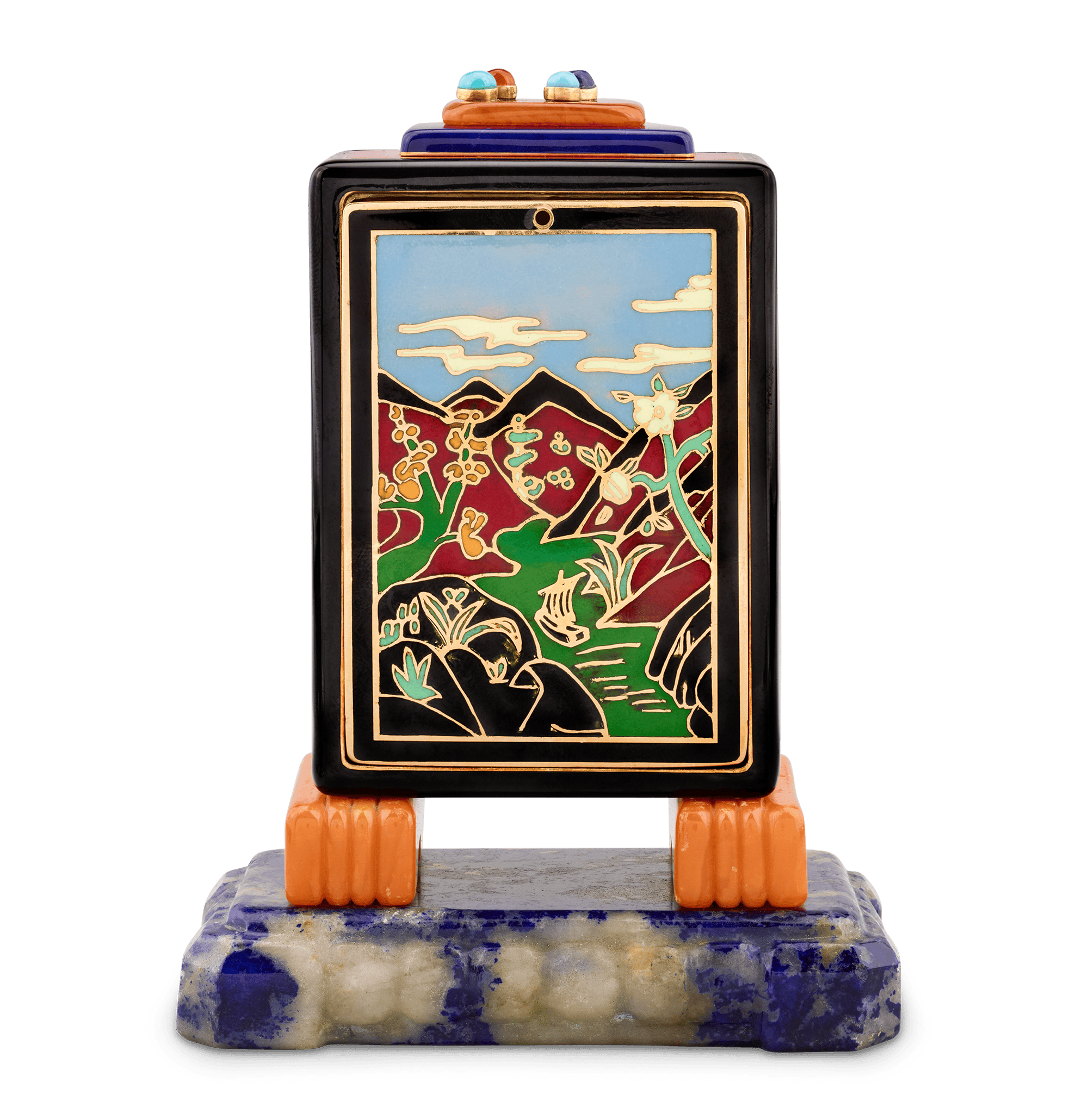 Marcus & Co. Art Deco Cloisonné Enamel Desk Clock