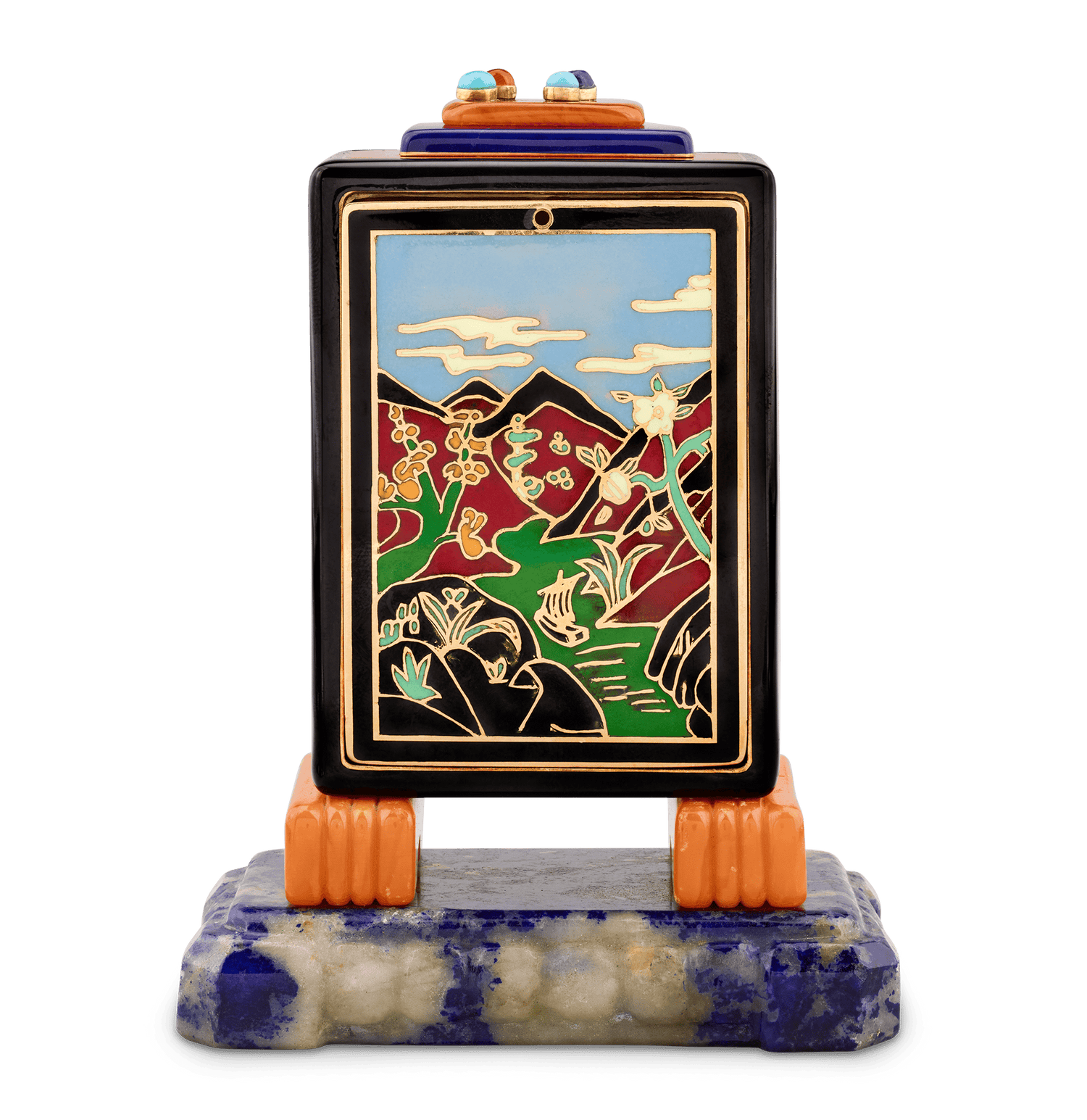 Marcus & Co. Art Deco Cloisonné Enamel Desk Clock