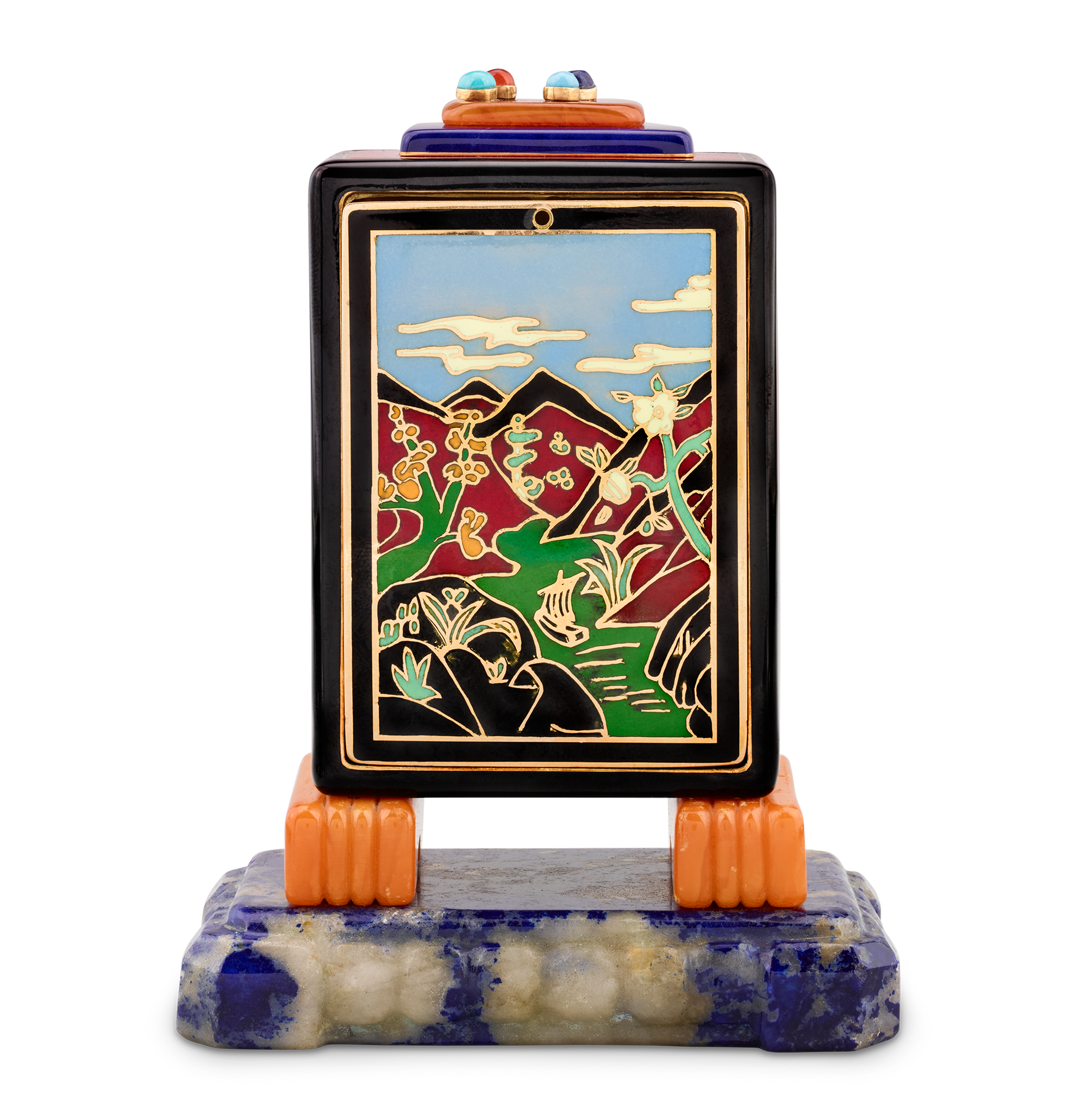 Marcus & Co. Art Deco Cloisonné Enamel Desk Clock