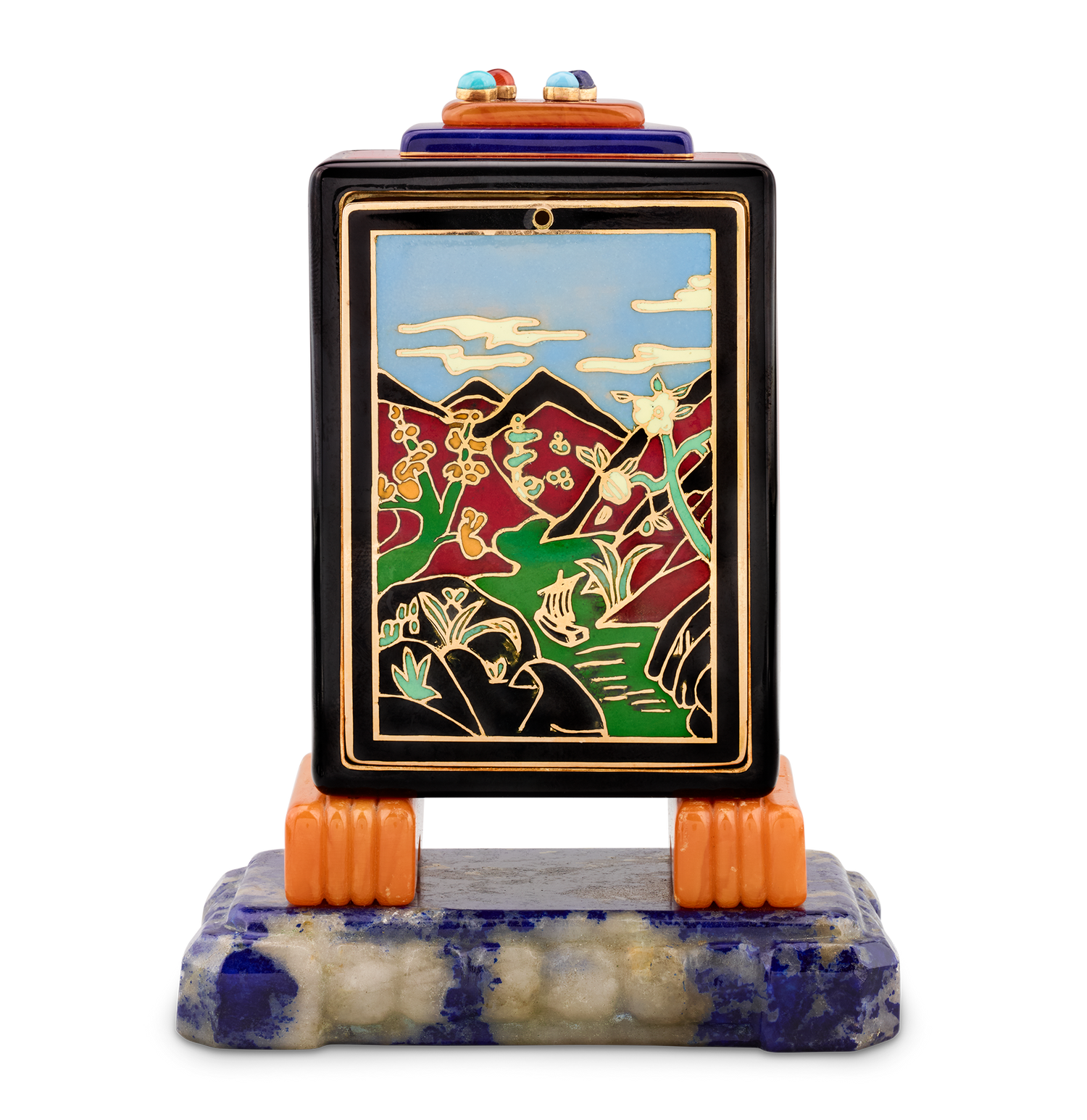 Marcus & Co. Art Deco Cloisonné Enamel Desk Clock