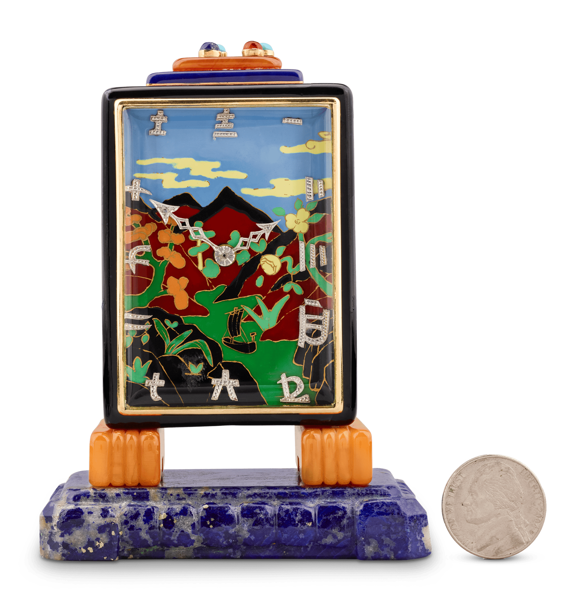 Marcus & Co. Art Deco Cloisonné Enamel Desk Clock