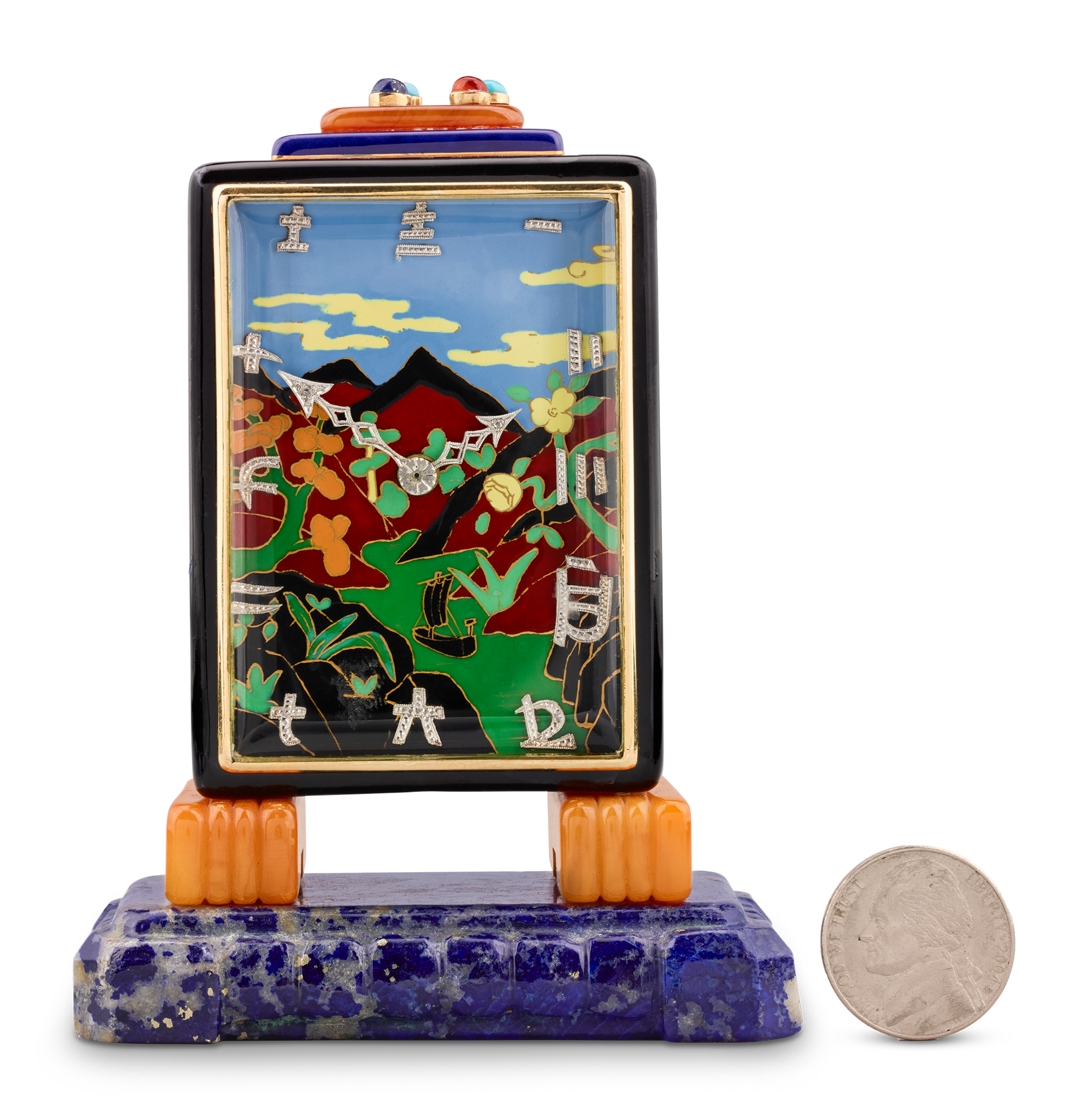 Marcus & Co. Art Deco Cloisonné Enamel Desk Clock