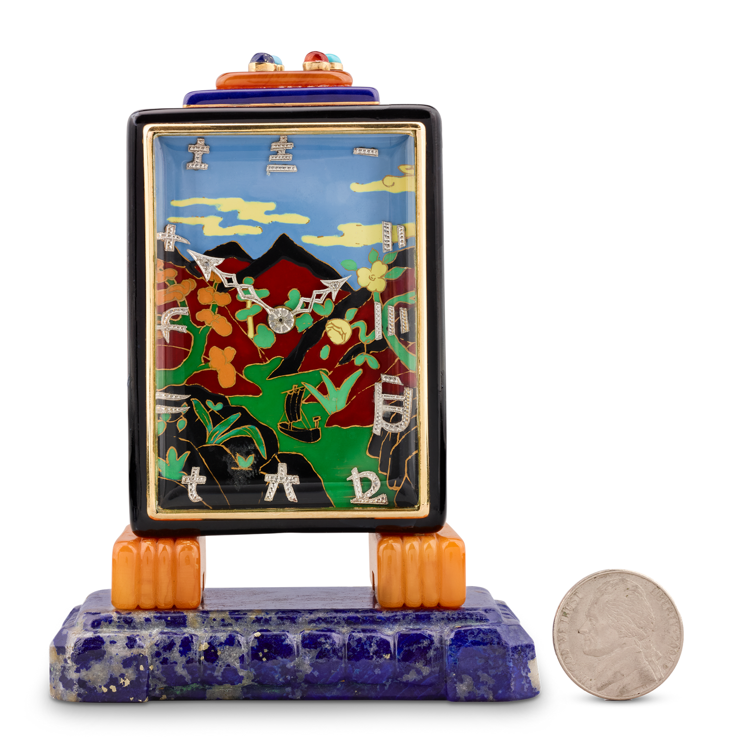 Marcus & Co. Art Deco Cloisonné Enamel Desk Clock