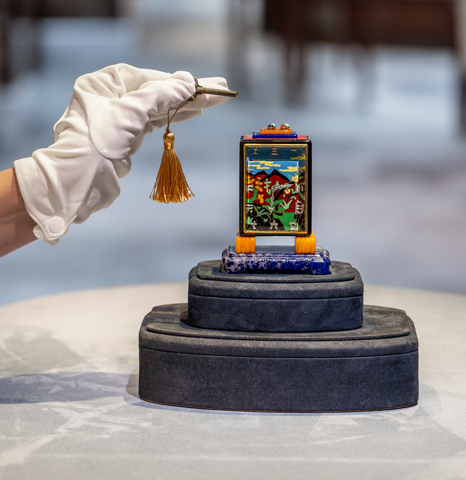 Marcus & Co. Art Deco Cloisonné Enamel Desk Clock