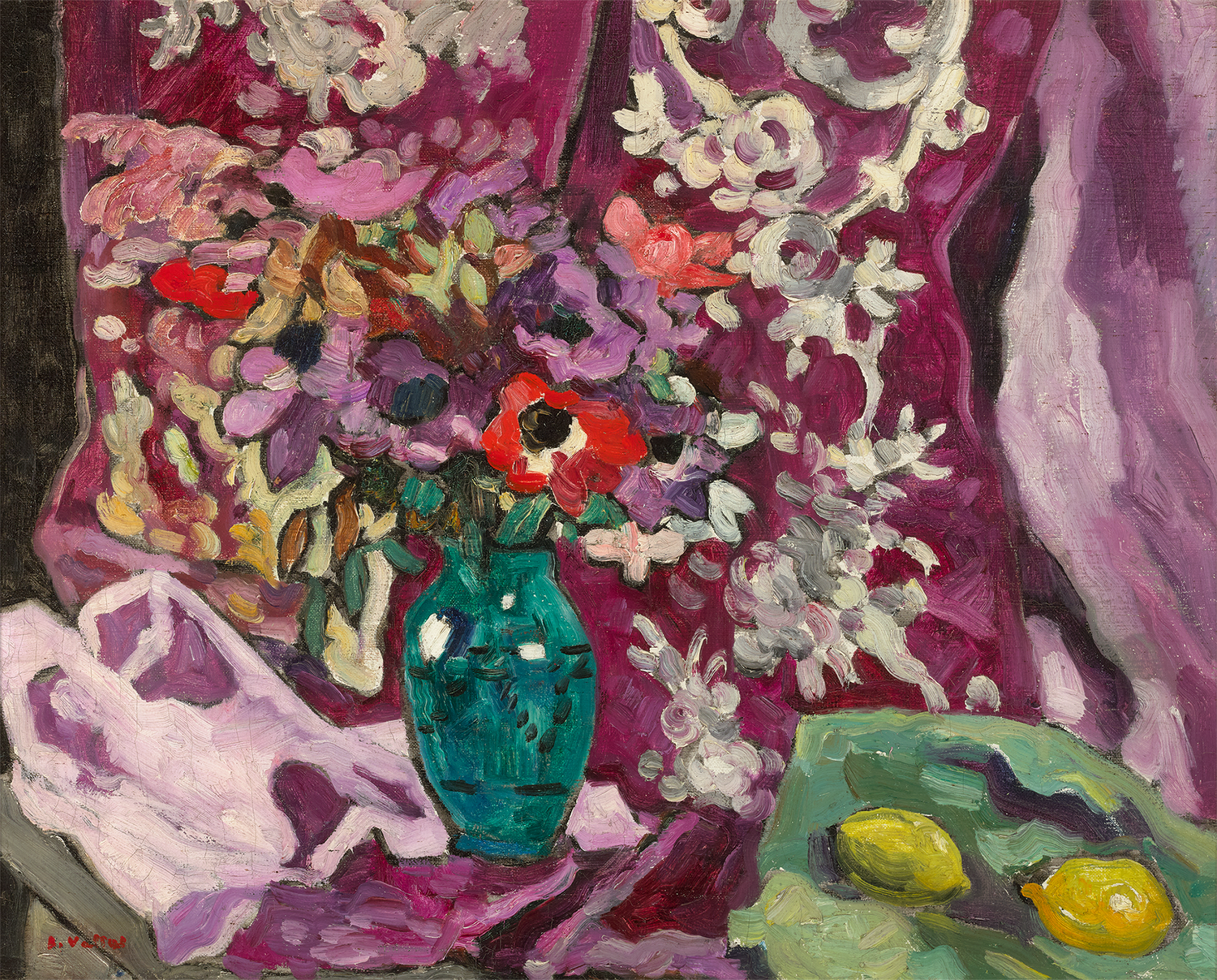 Vase Anémones et Citrons, Draperie by Louis Valtat