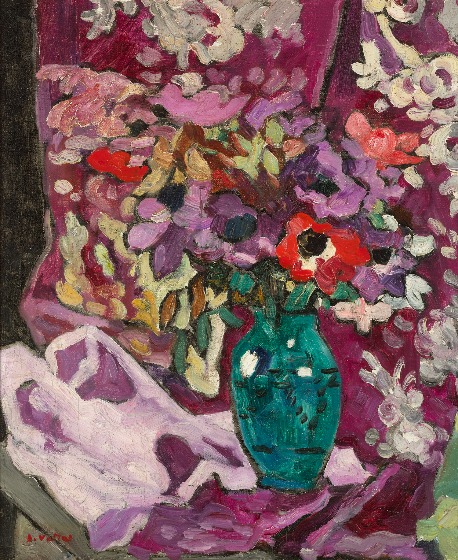 Vase Anémones et Citrons, Draperie by Louis Valtat