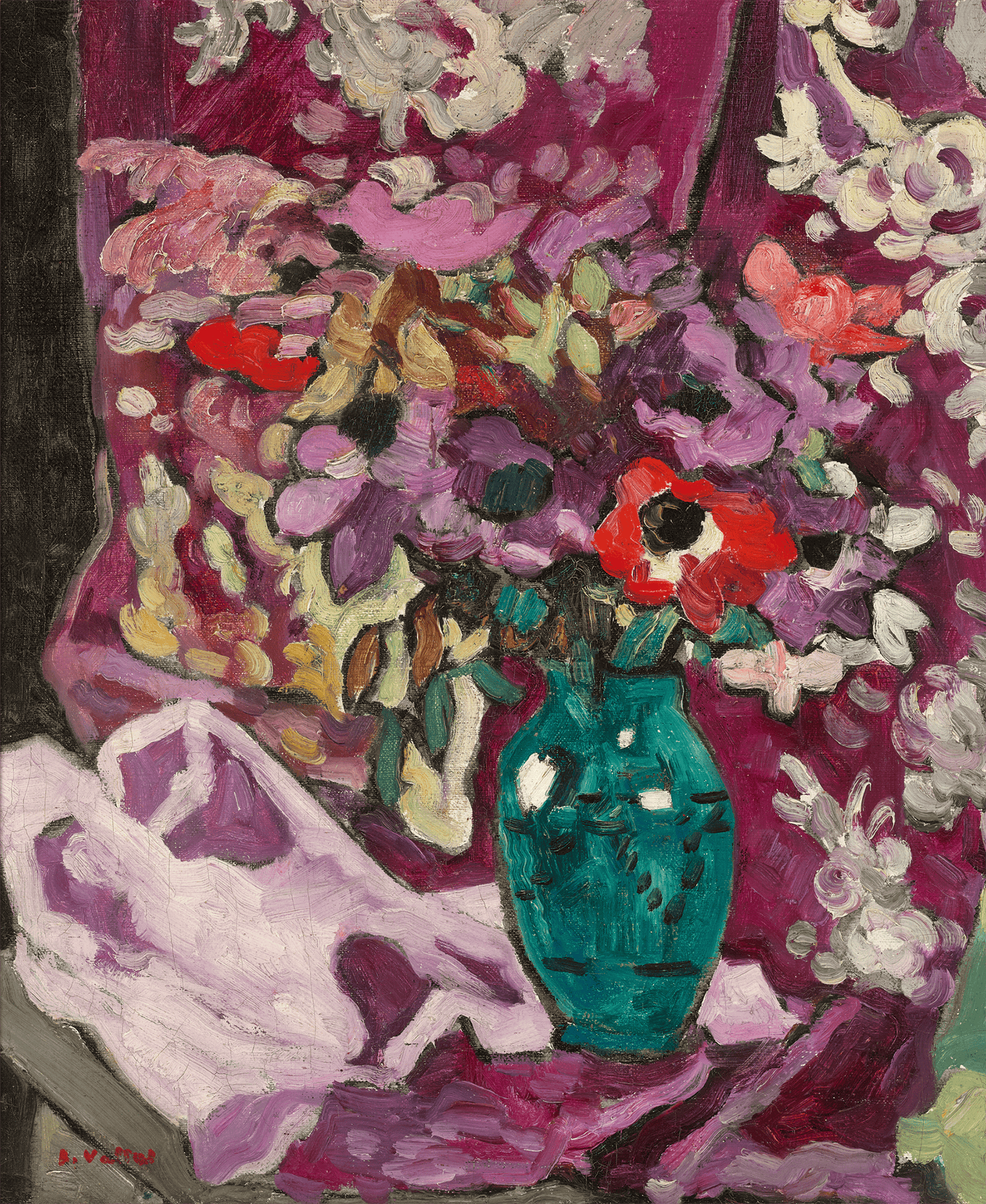 Vase anémones et citrons, draperie by Louis Valtat