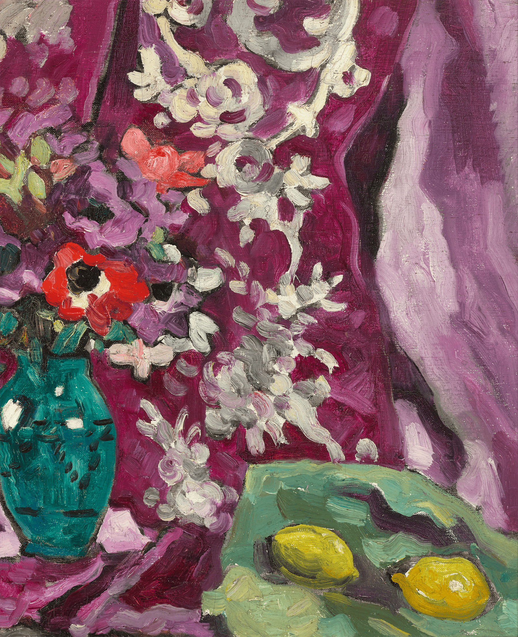Vase anémones et citrons, draperie by Louis Valtat