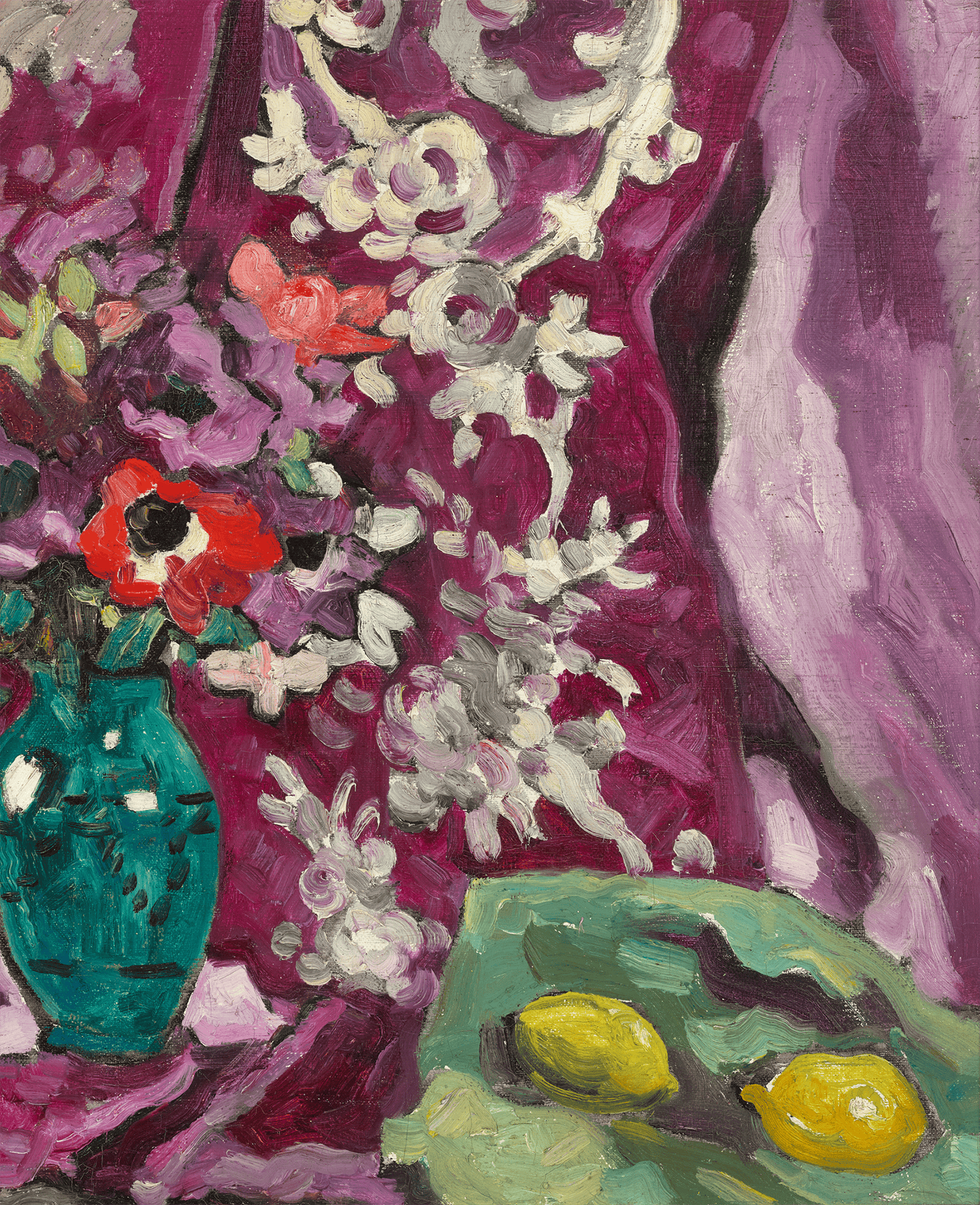 Vase anémones et citrons, draperie by Louis Valtat