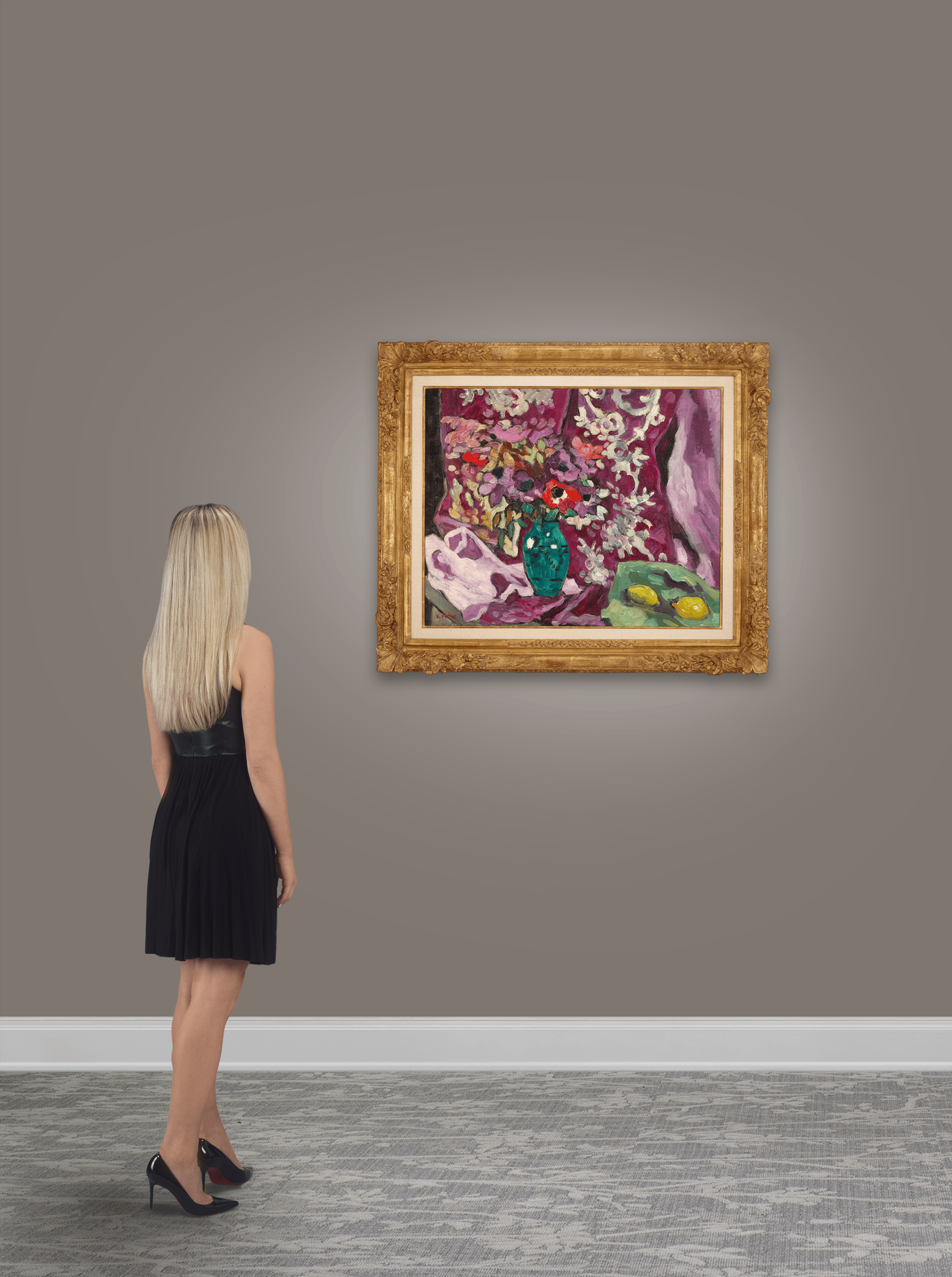 Vase anémones et citrons, draperie by Louis Valtat