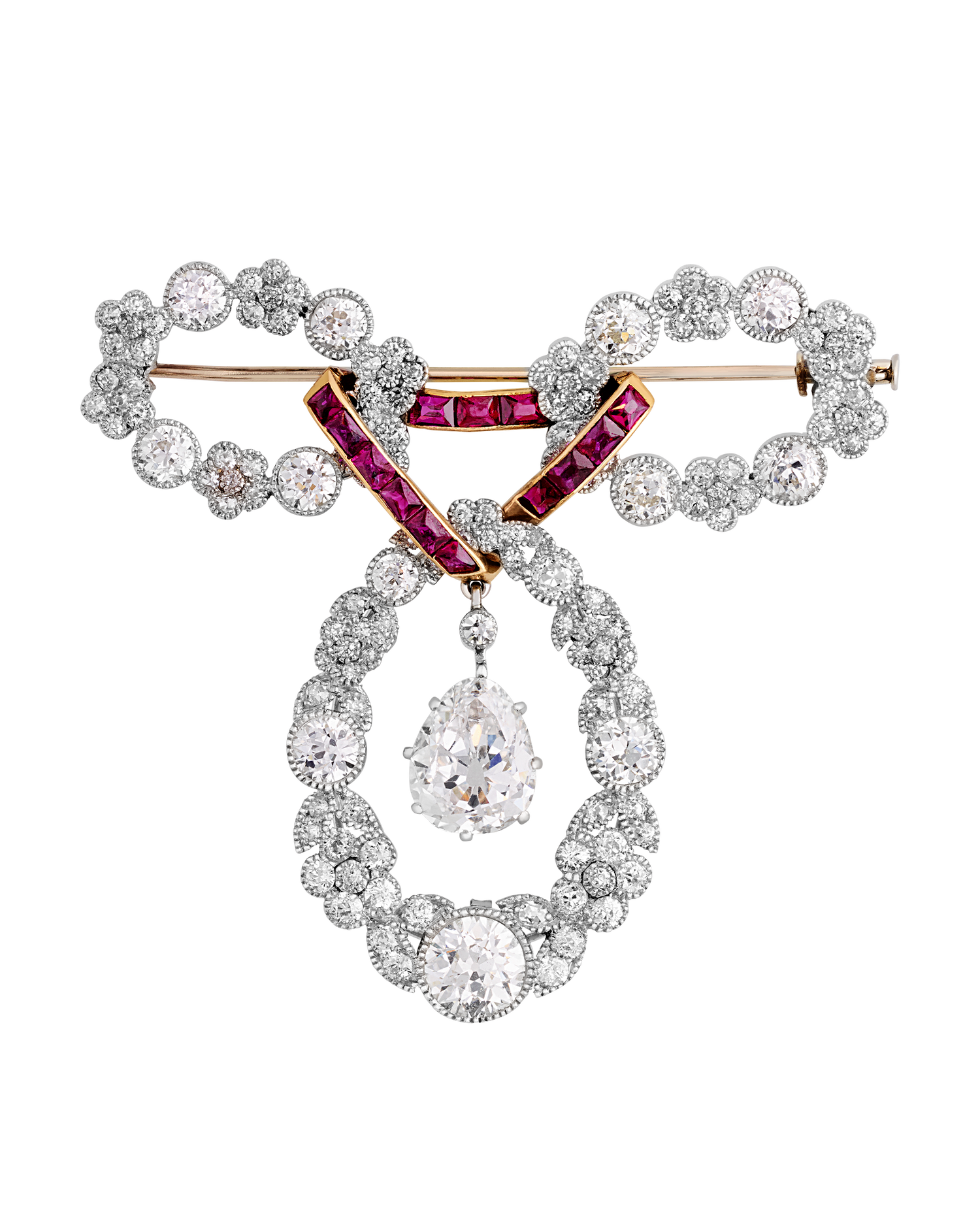 Belle Époque Diamond and Ruby Brooch