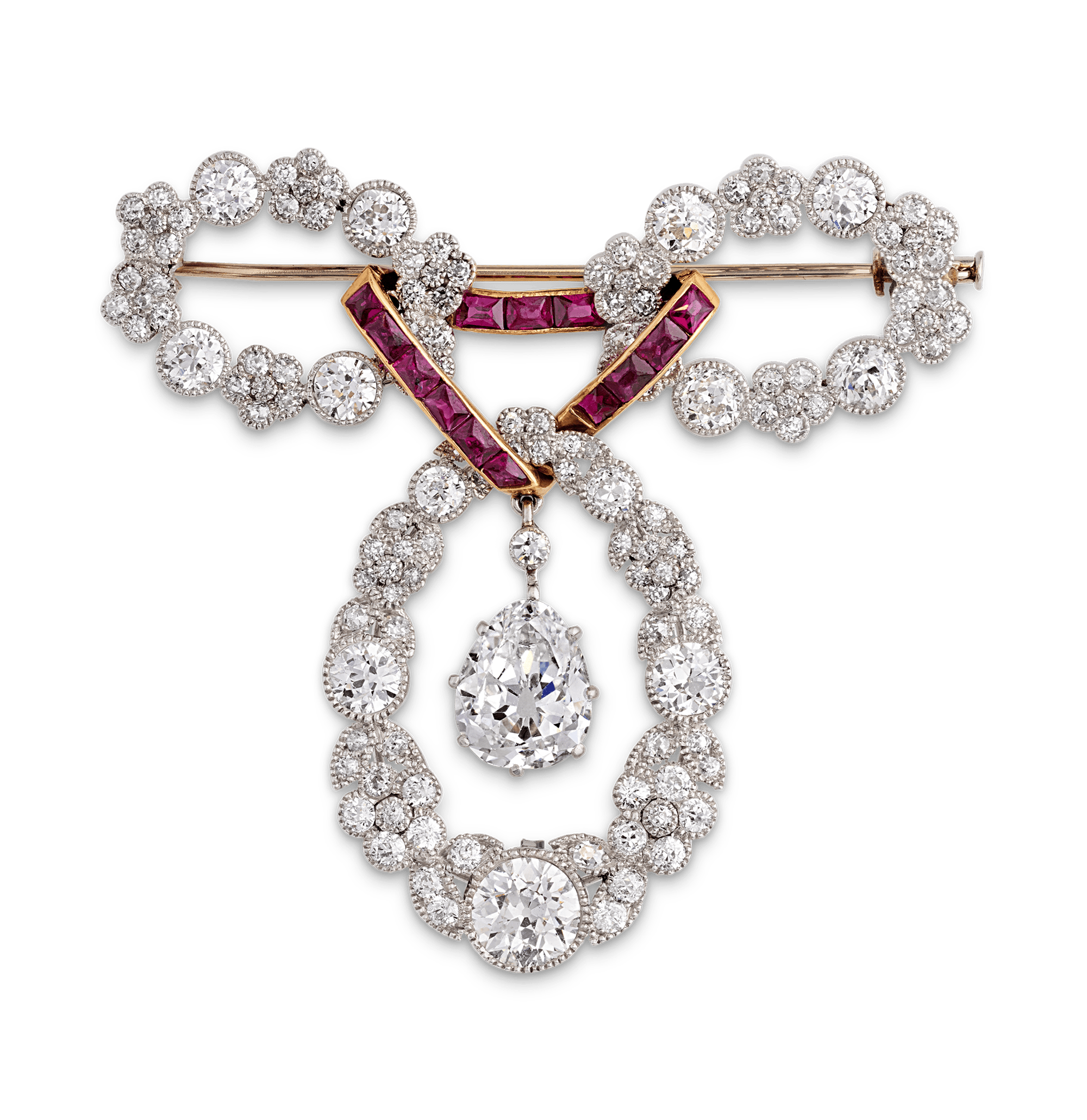 Belle Époque Diamond and Ruby Brooch