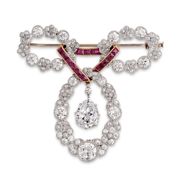 Belle Époque Diamond and Ruby Brooch