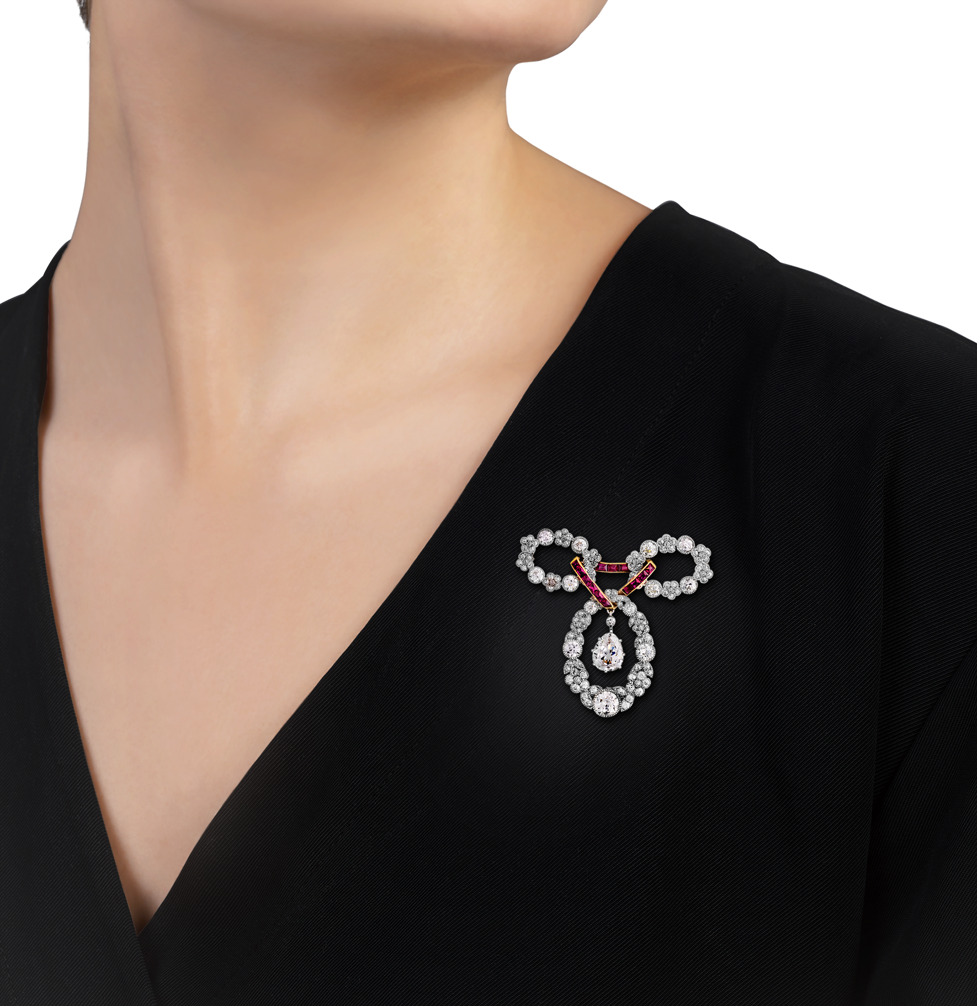 Belle Époque Diamond and Ruby Brooch