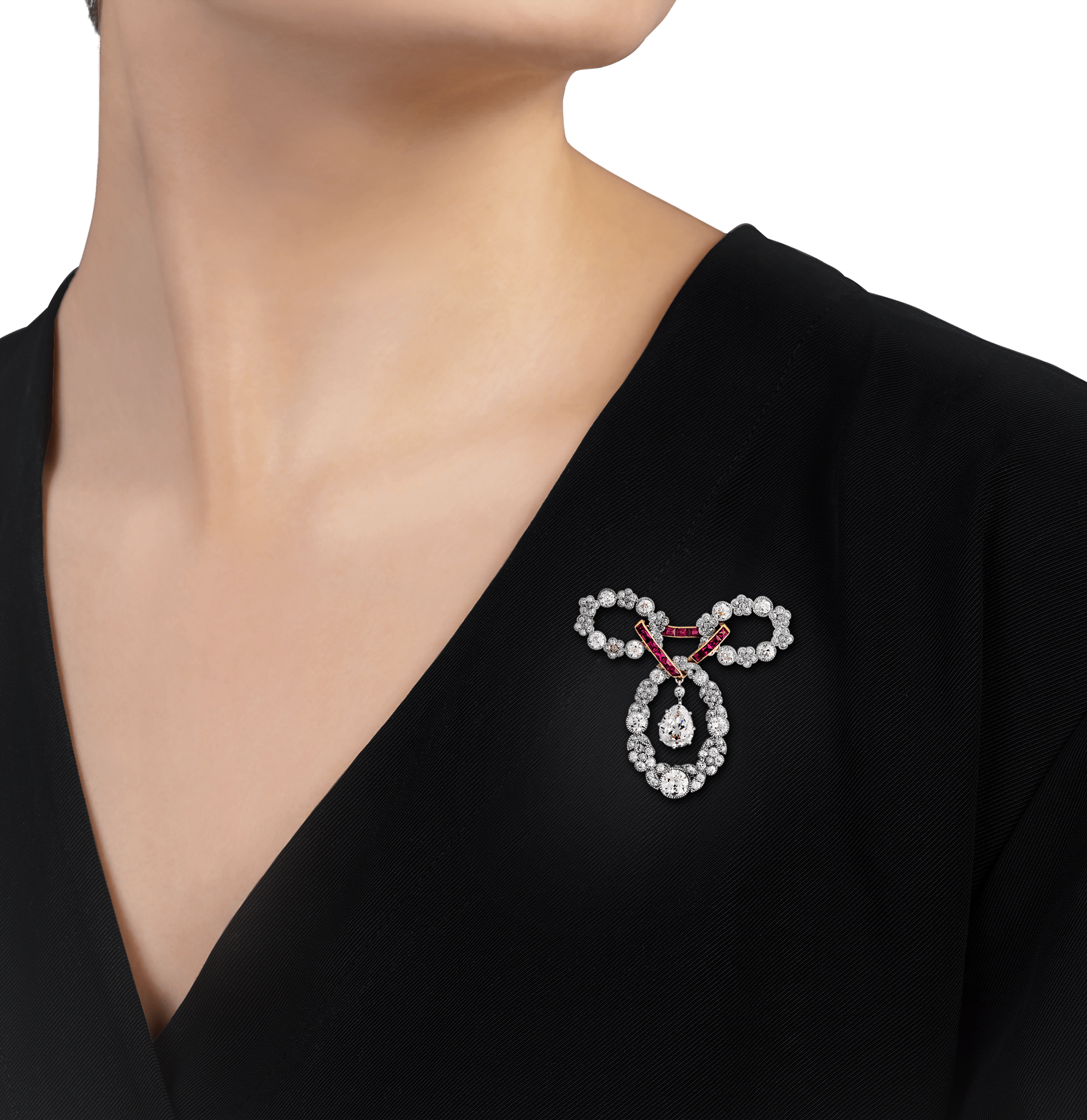 Belle Époque Diamond and Ruby Brooch