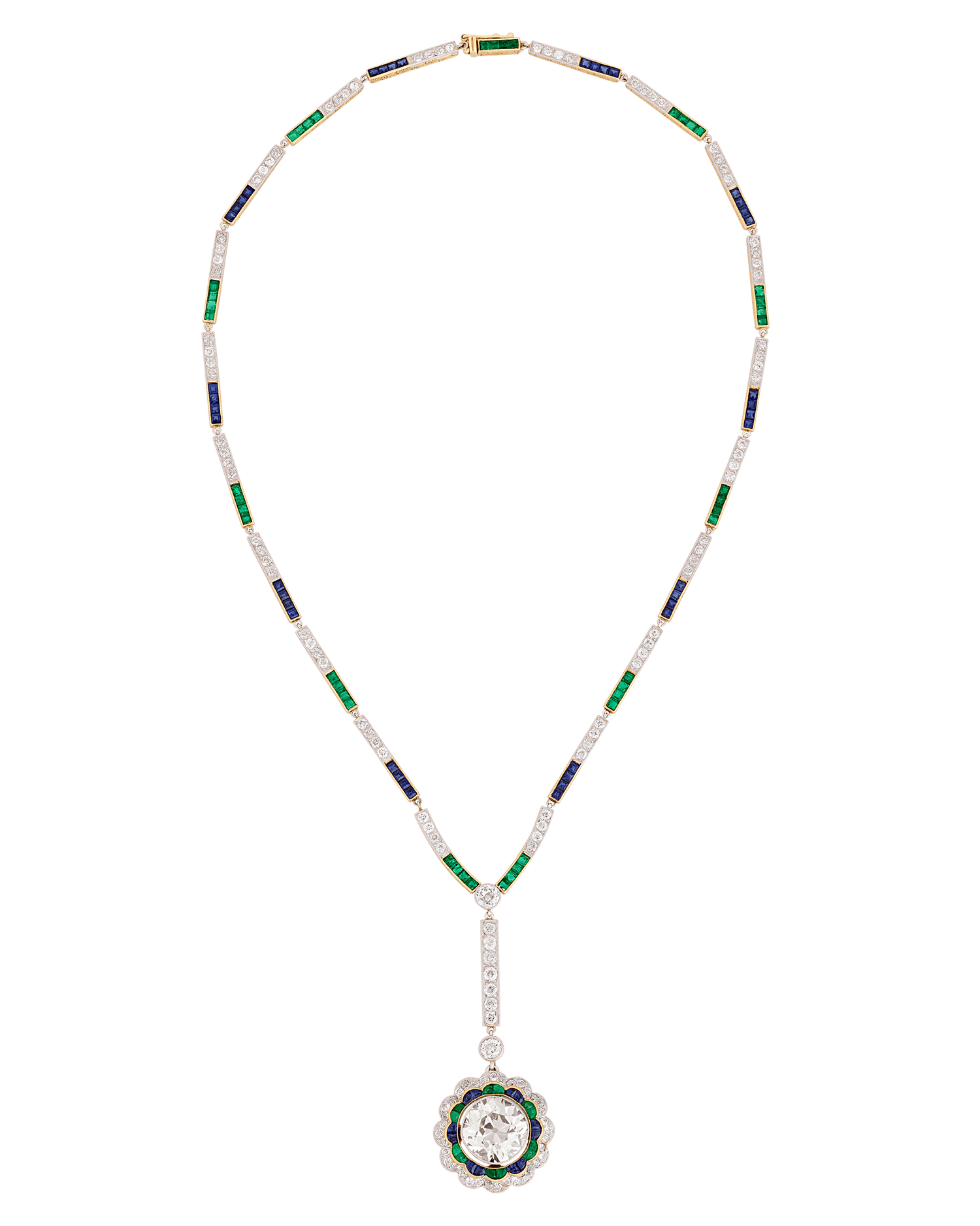 Art Deco Diamond, Emerald and Sapphire Necklace