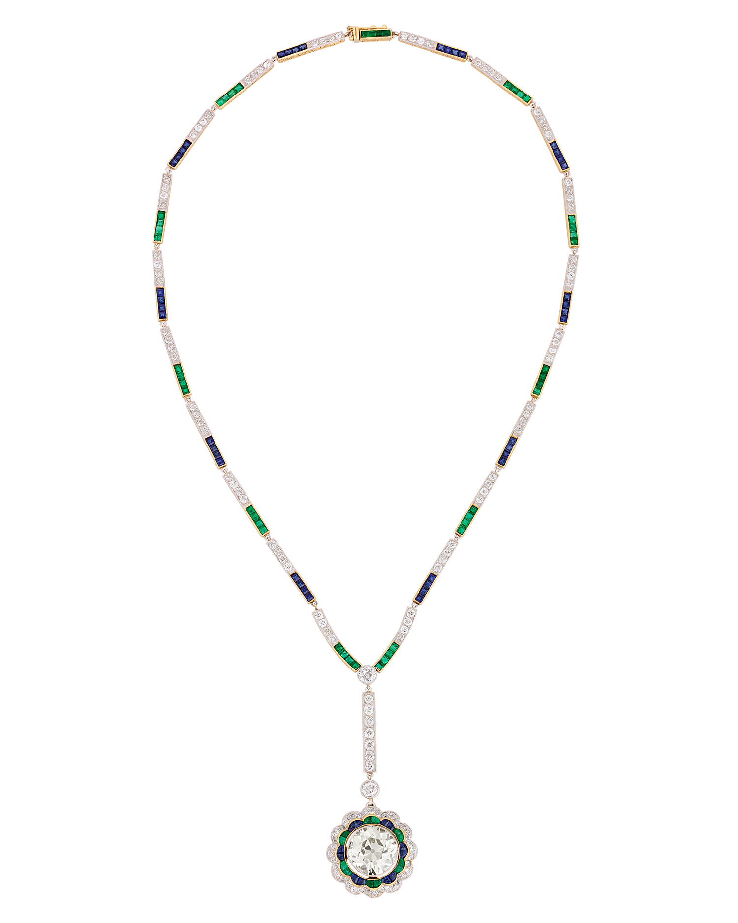 Art Deco Diamond, Emerald and Sapphire Necklace