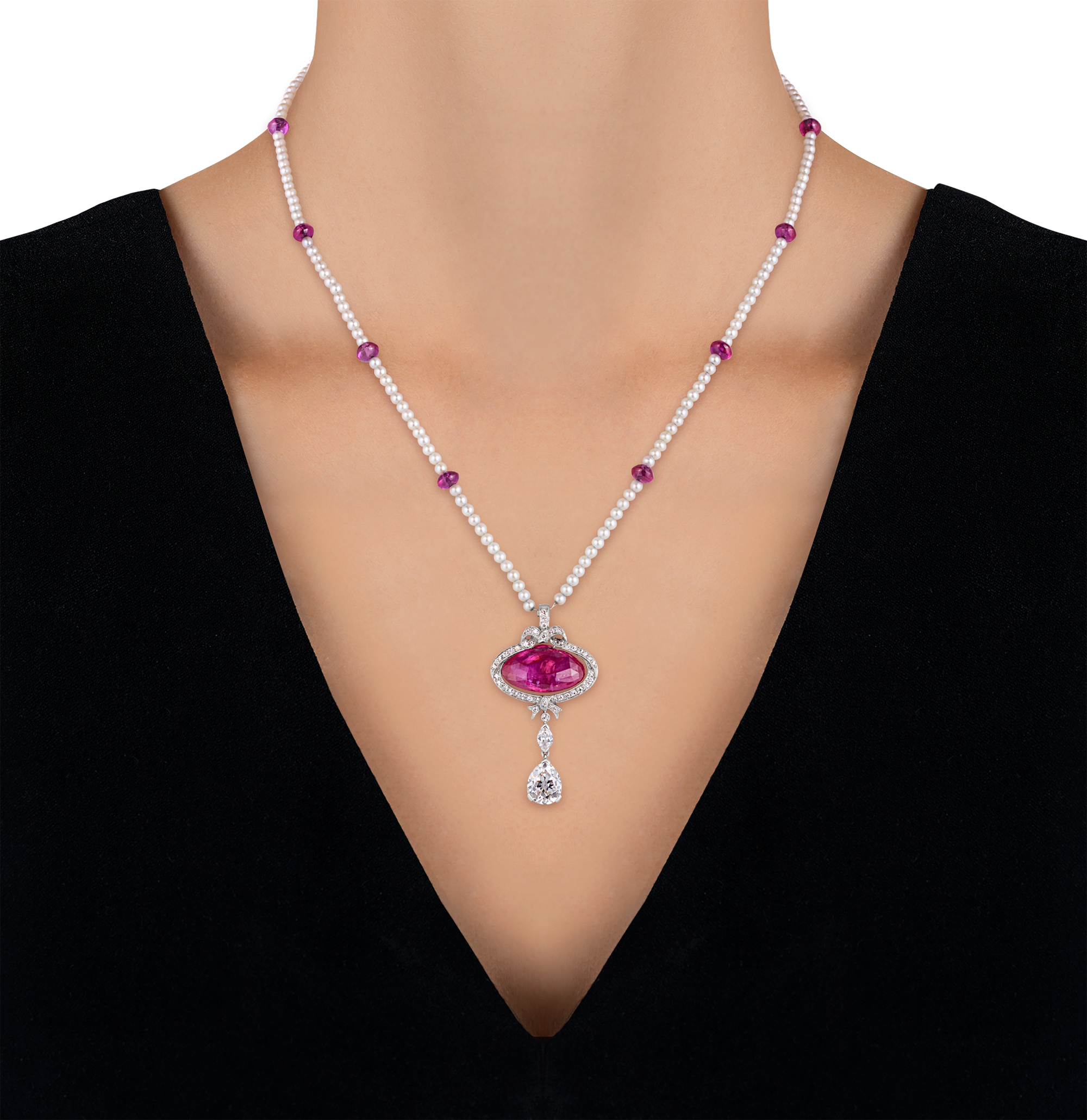 Ross Pennell Art Deco Untreated Burma Ruby Necklace, 6.30 Carats