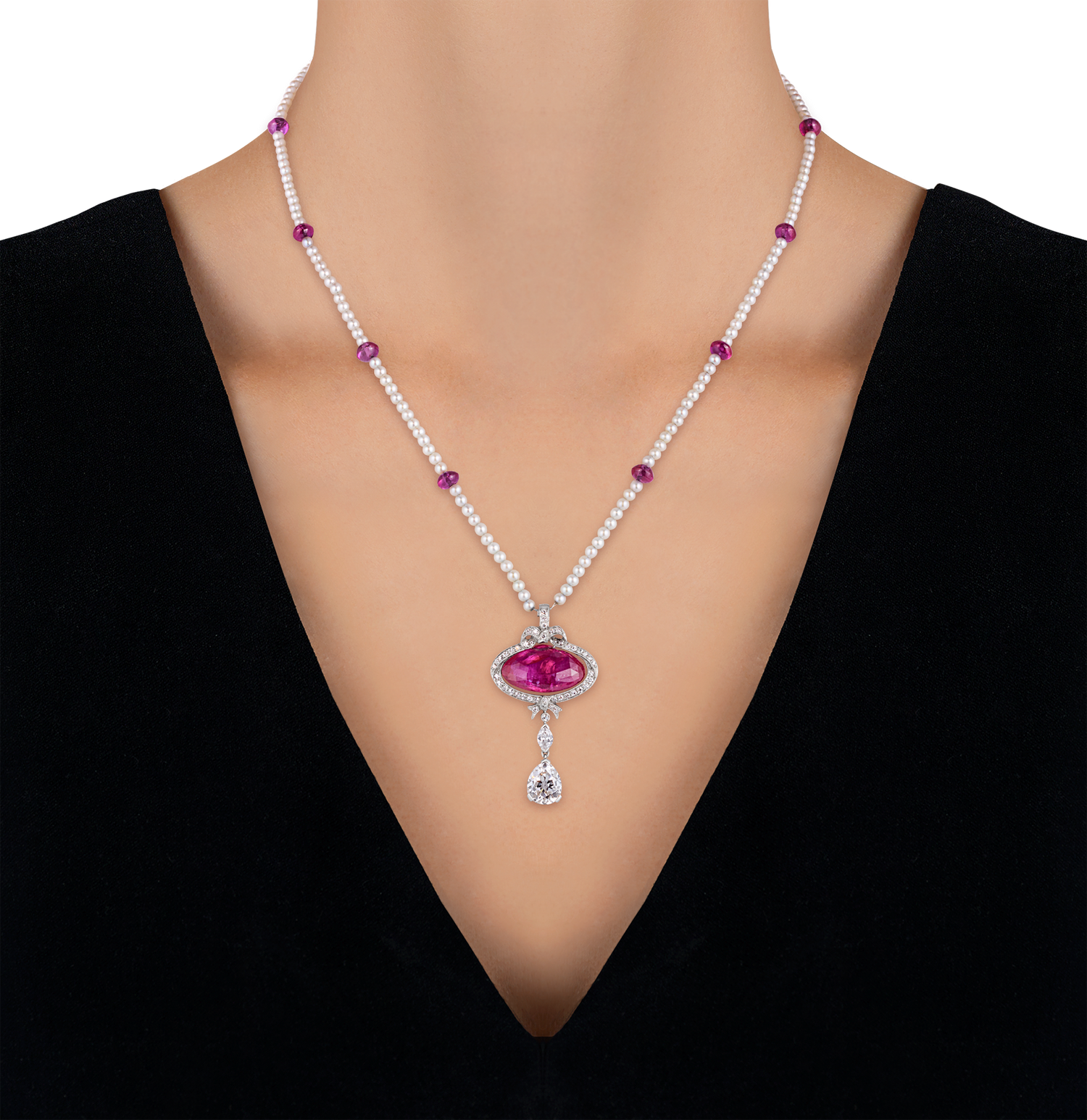 Ross Pennell Art Deco Untreated Burma Ruby Necklace, 6.30 Carats