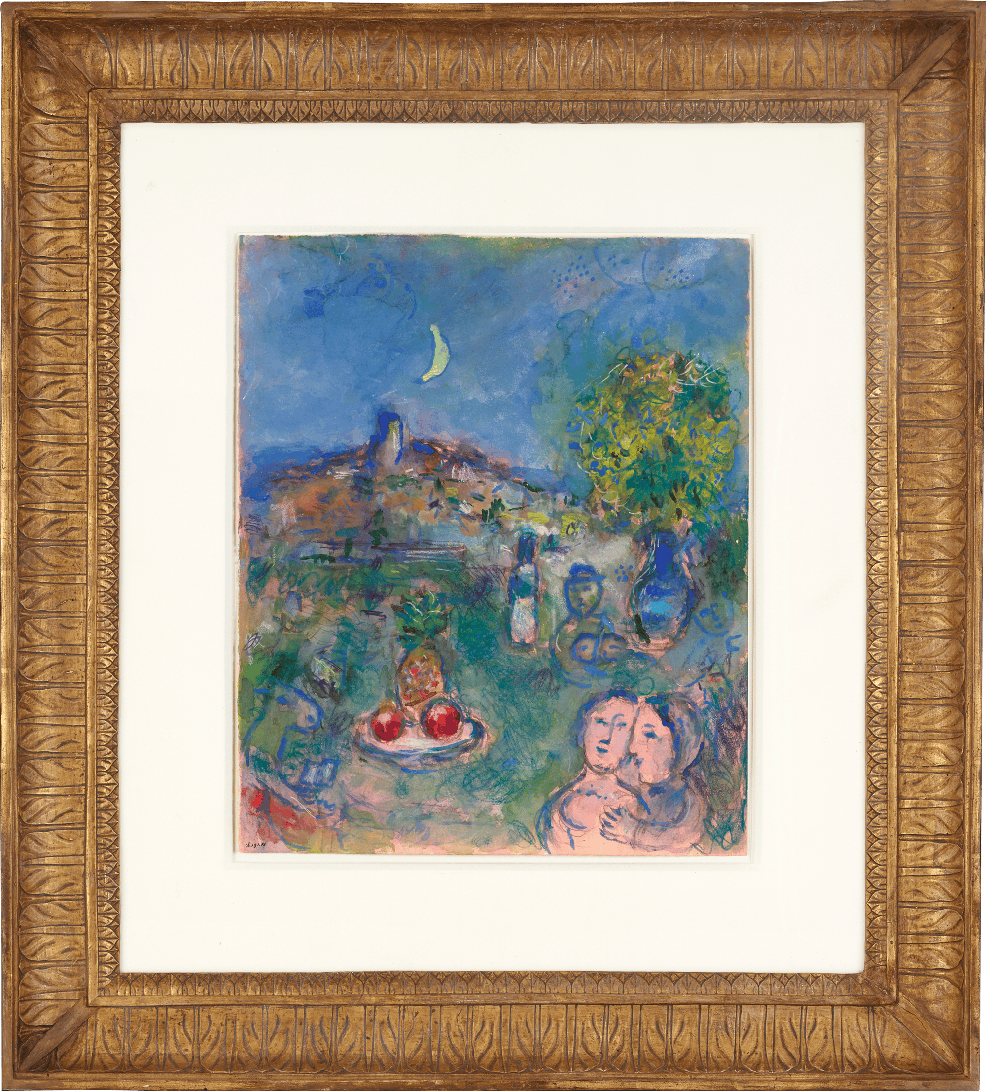 Marc Chagall、La Lune noire、超希少画集より、新品額装付 Marc Chagall、La Lune noire、超希少画集より、新品額装付