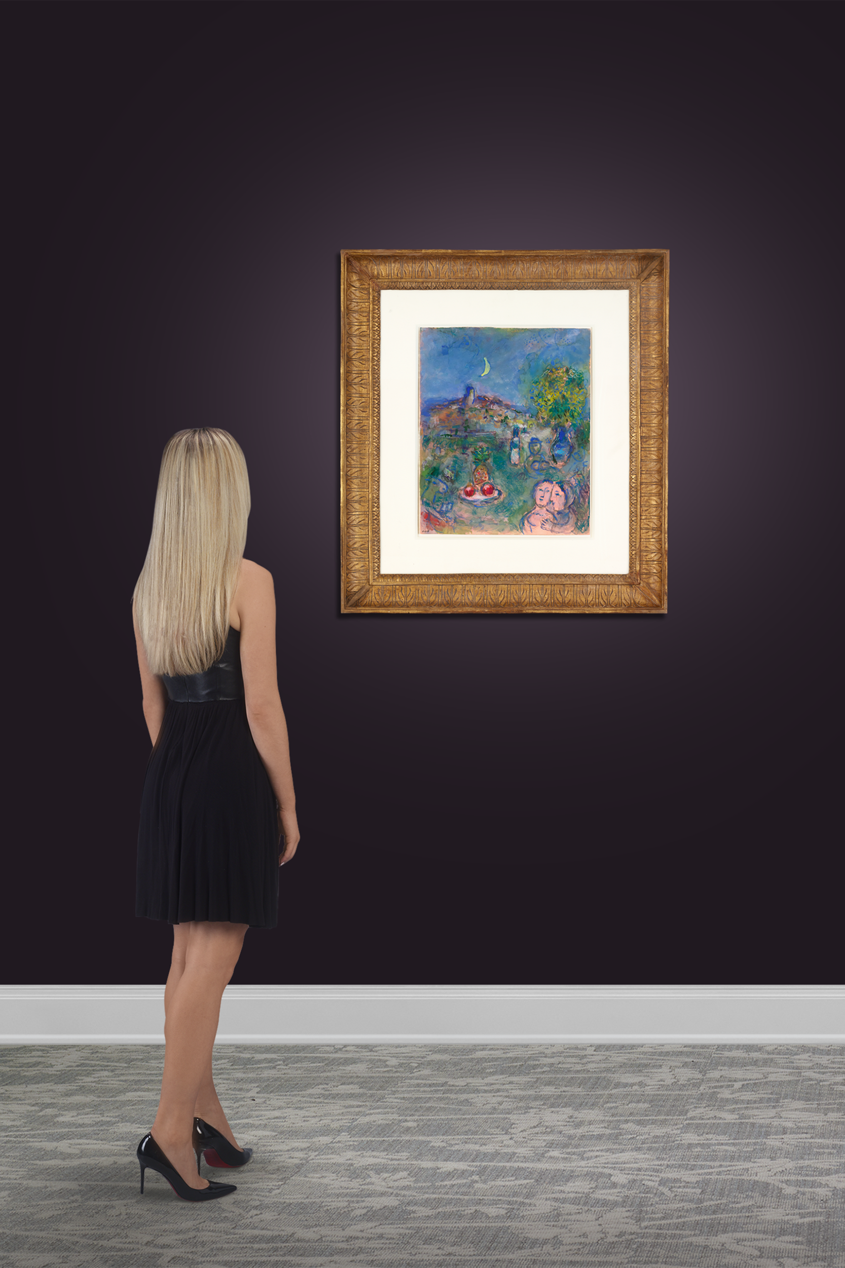 Couple et nature morte à l’ananas devant Saint-Paul by Marc Chagall