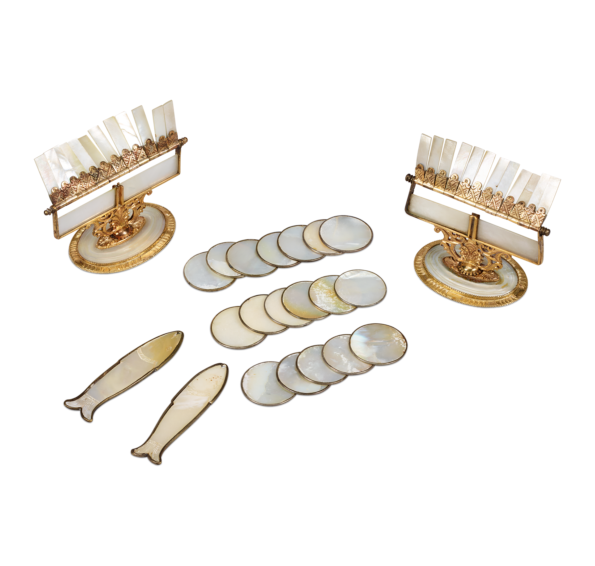 Mother-of-Pearl and Gilded Brass Game Counters
