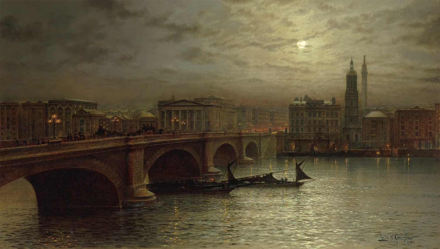 London Bridge from the South Side of the River by Louis H. Grimshaw